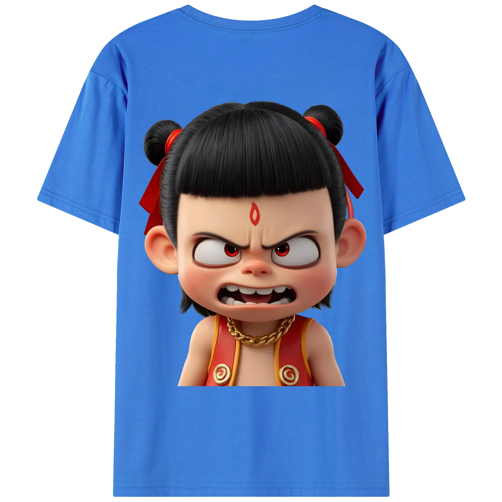 （画像用） Ne Zha 2 ナタ 魔童の大暴れ 綿100％ メンズ半袖Tシャツ（バックプリント） 通気性