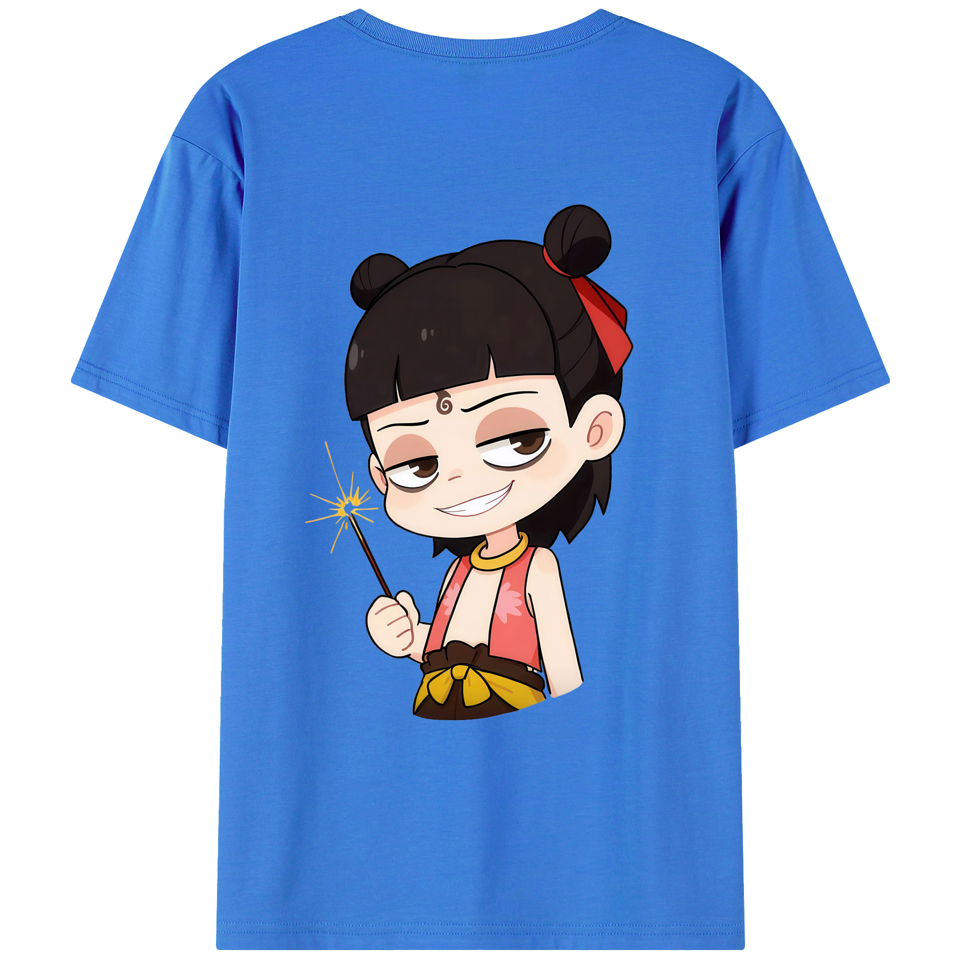 （画像用） Ne Zha 2 ナタ 魔童の大暴れ 綿100％ メンズ半袖Tシャツ（バックプリント） 通気性