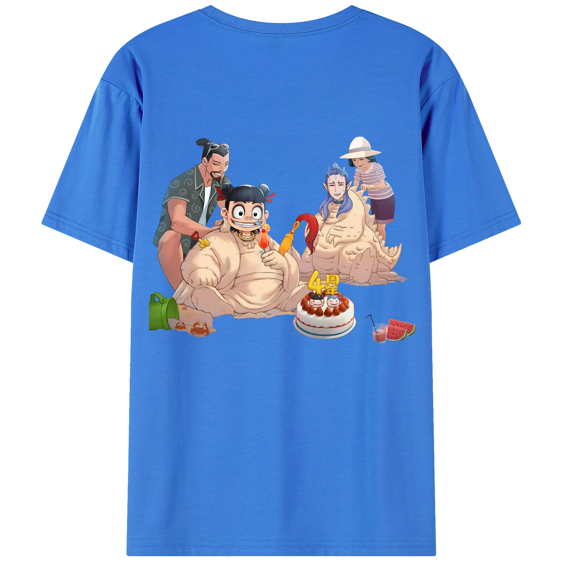 （画像用） Ne Zha 2 ナタ 魔童の大暴れ 綿100％ メンズ半袖Tシャツ（バックプリント） 通気性