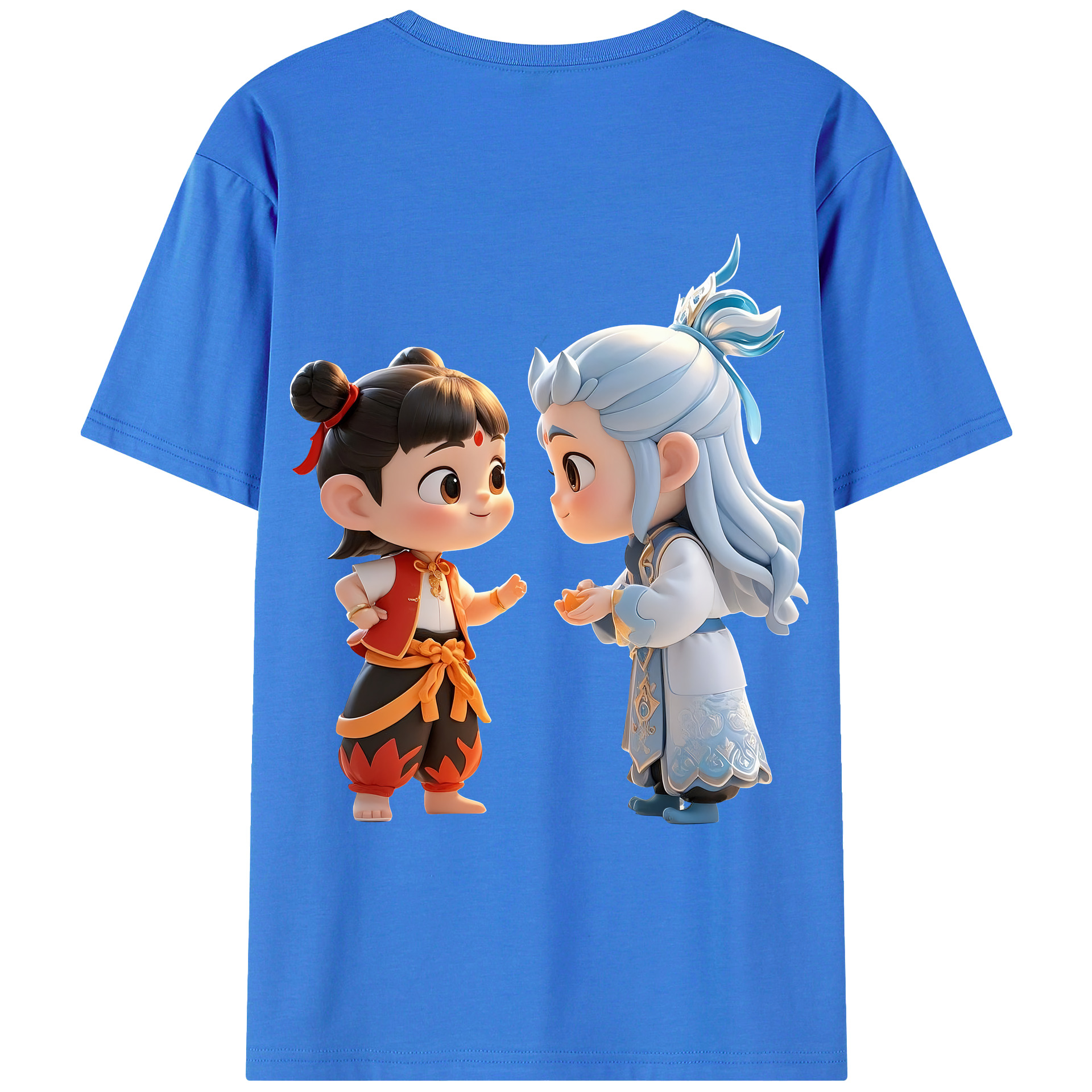 （画像用） Ne Zha 2 ナタ 魔童の大暴れ 綿100％ メンズ半袖Tシャツ（バックプリント） 通気性