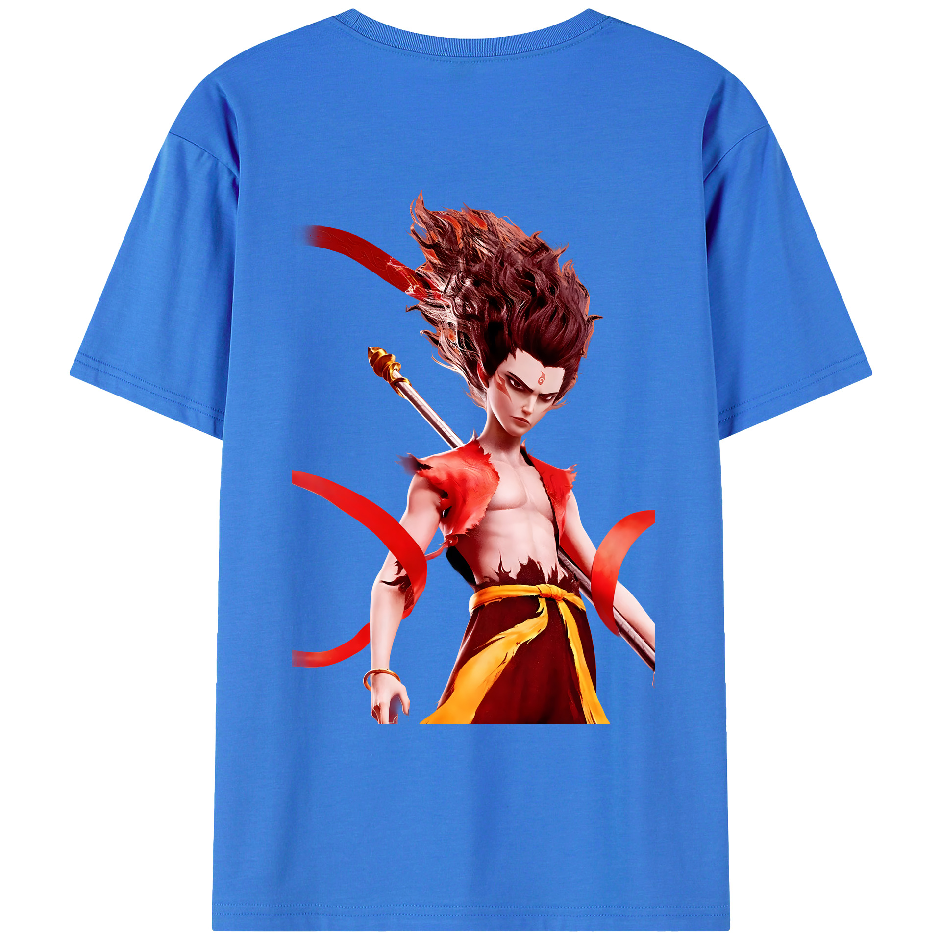（画像用） Ne Zha 2 ナタ 魔童の大暴れ 綿100％ メンズ半袖Tシャツ（バックプリント） 通気性