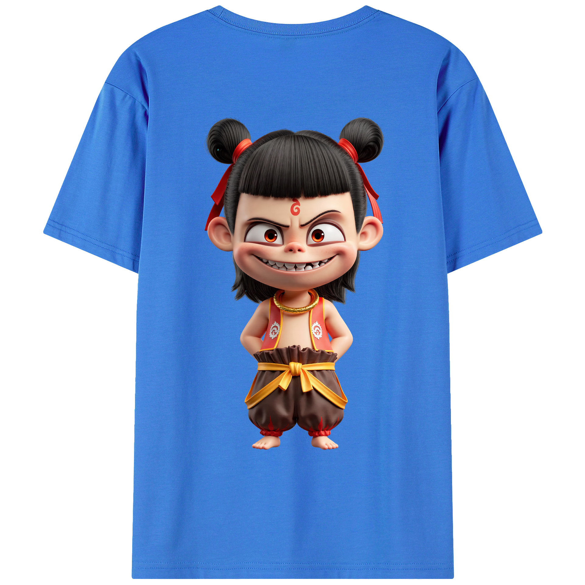 （画像用） Ne Zha 2 ナタ 魔童の大暴れ 綿100％ メンズ半袖Tシャツ（バックプリント） 通気性