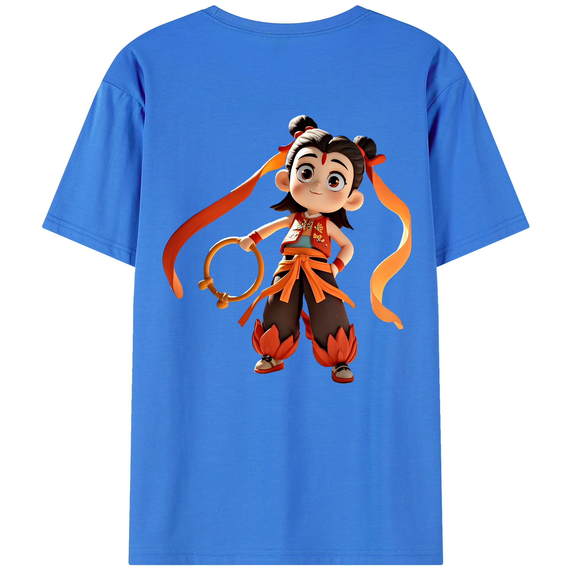 （画像用） Ne Zha 2 ナタ 魔童の大暴れ 綿100％ メンズ半袖Tシャツ（バックプリント） 通気性