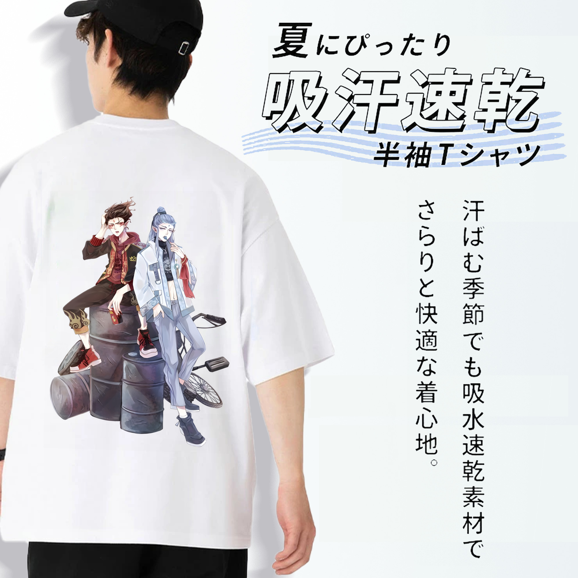 Ne Zha 2 ナタ 魔童の大暴れ 綿100％ メンズ半袖Tシャツ（バックプリント） 通気性