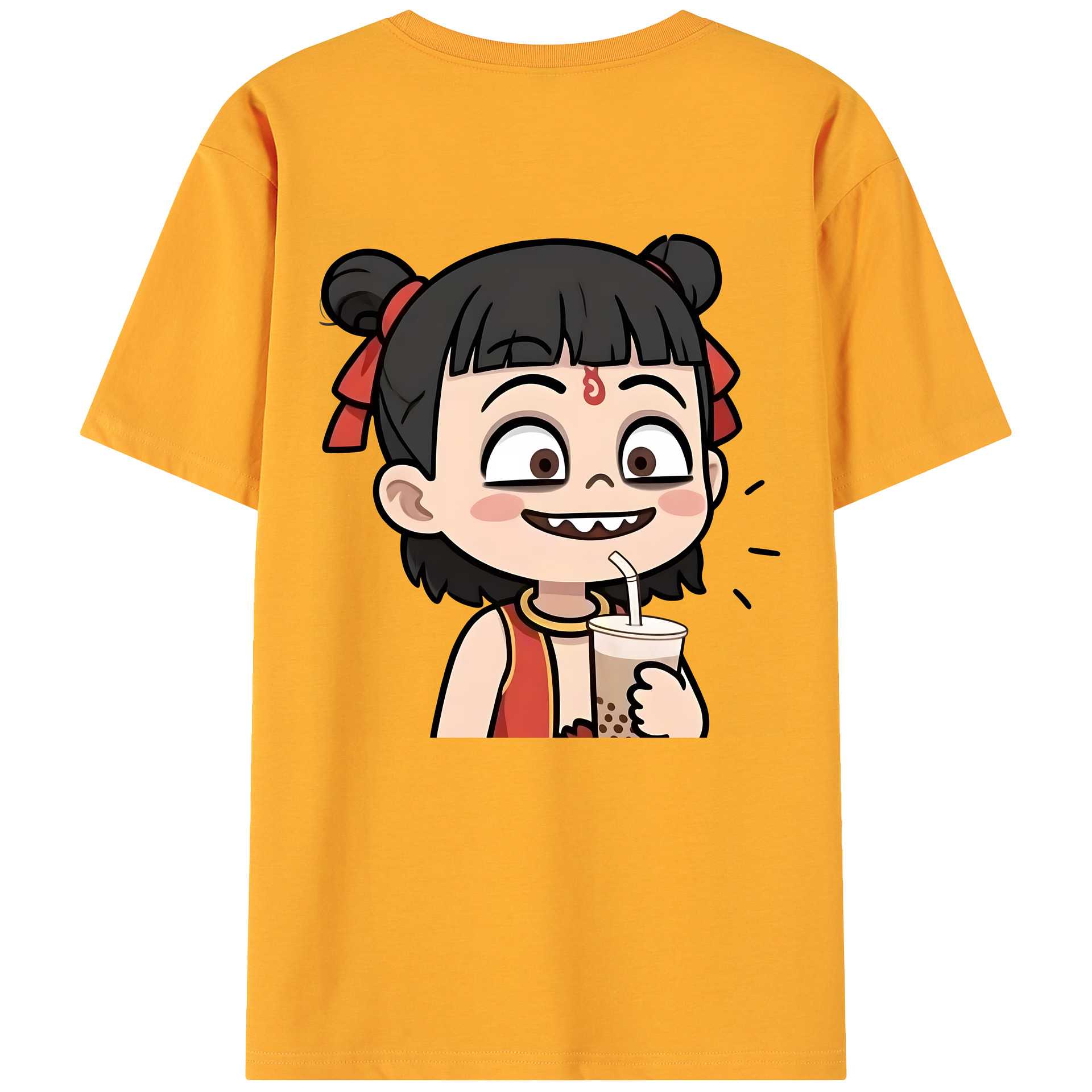 （画像用） Ne Zha 2 ナタ 魔童の大暴れ 綿100％ メンズ半袖Tシャツ（バックプリント） 通気性