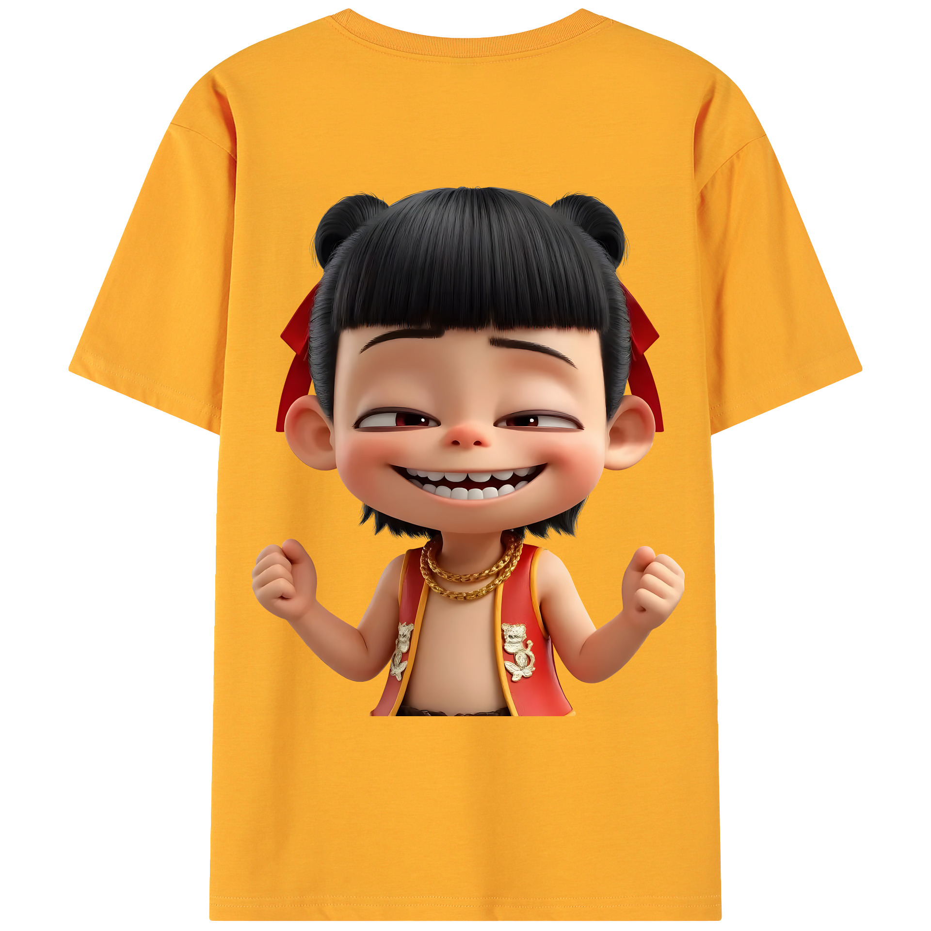 （画像用） Ne Zha 2 ナタ 魔童の大暴れ 綿100％ メンズ半袖Tシャツ（バックプリント） 通気性