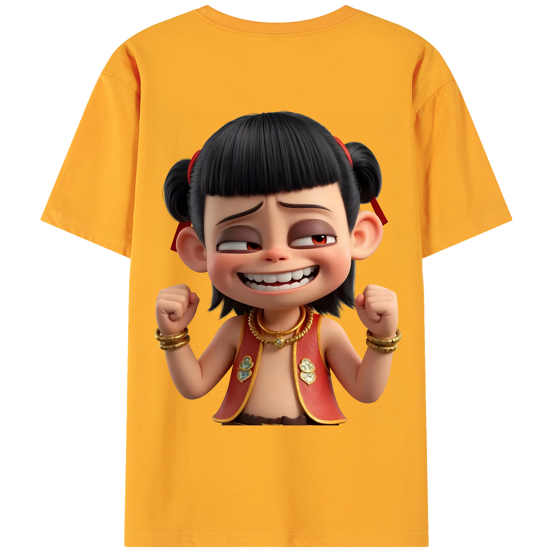 （画像用） Ne Zha 2 ナタ 魔童の大暴れ 綿100％ メンズ半袖Tシャツ（バックプリント） 通気性