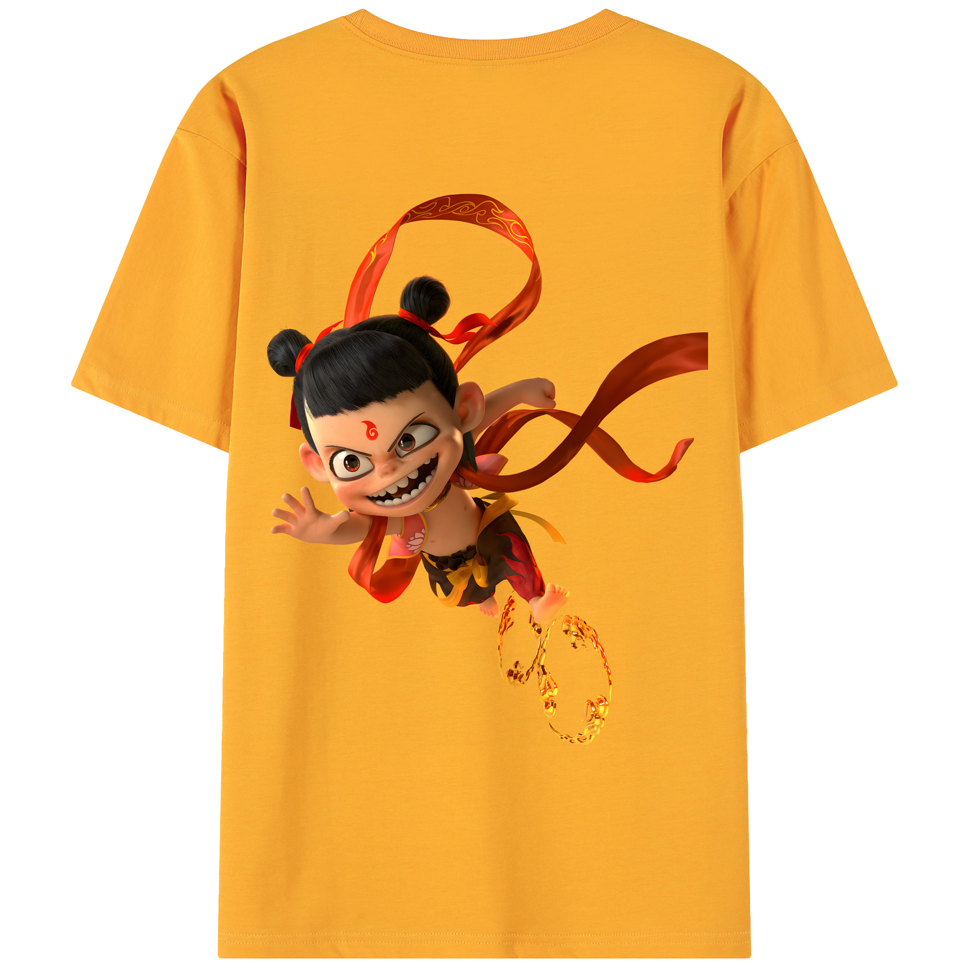 （画像用） Ne Zha 2 ナタ 魔童の大暴れ 綿100％ メンズ半袖Tシャツ（バックプリント） 通気性