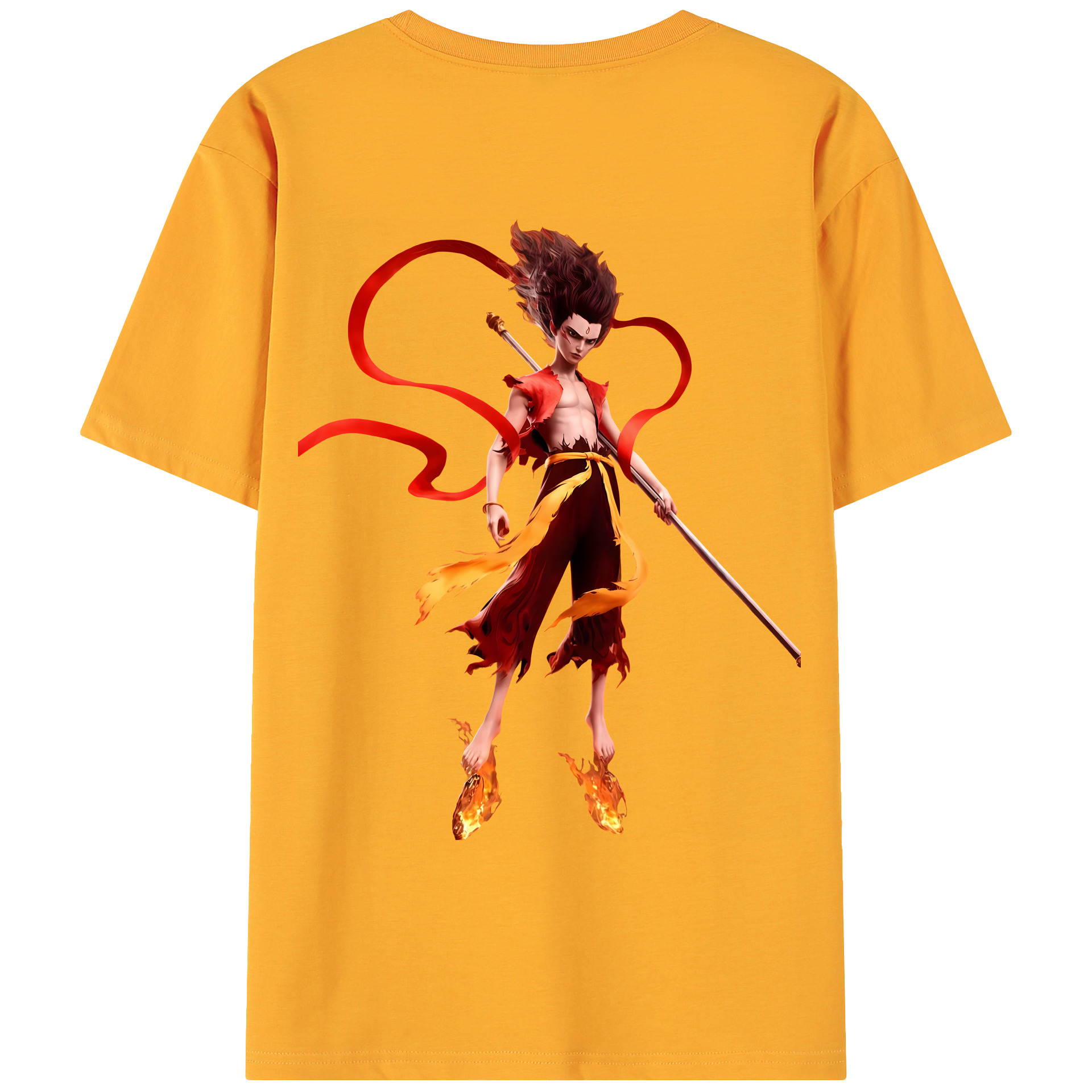 （画像用） Ne Zha 2 ナタ 魔童の大暴れ 綿100％ メンズ半袖Tシャツ（バックプリント） 通気性