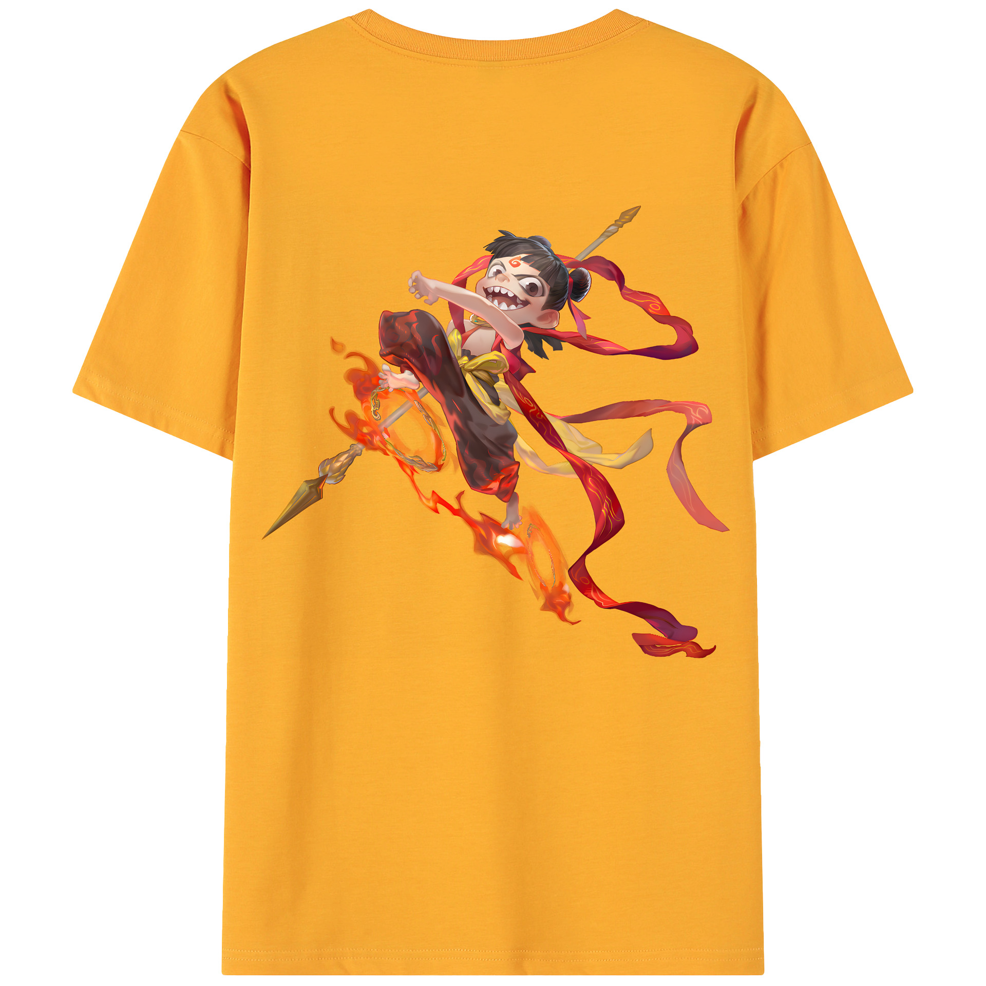 （画像用） Ne Zha 2 ナタ 魔童の大暴れ 綿100％ メンズ半袖Tシャツ（バックプリント） 通気性