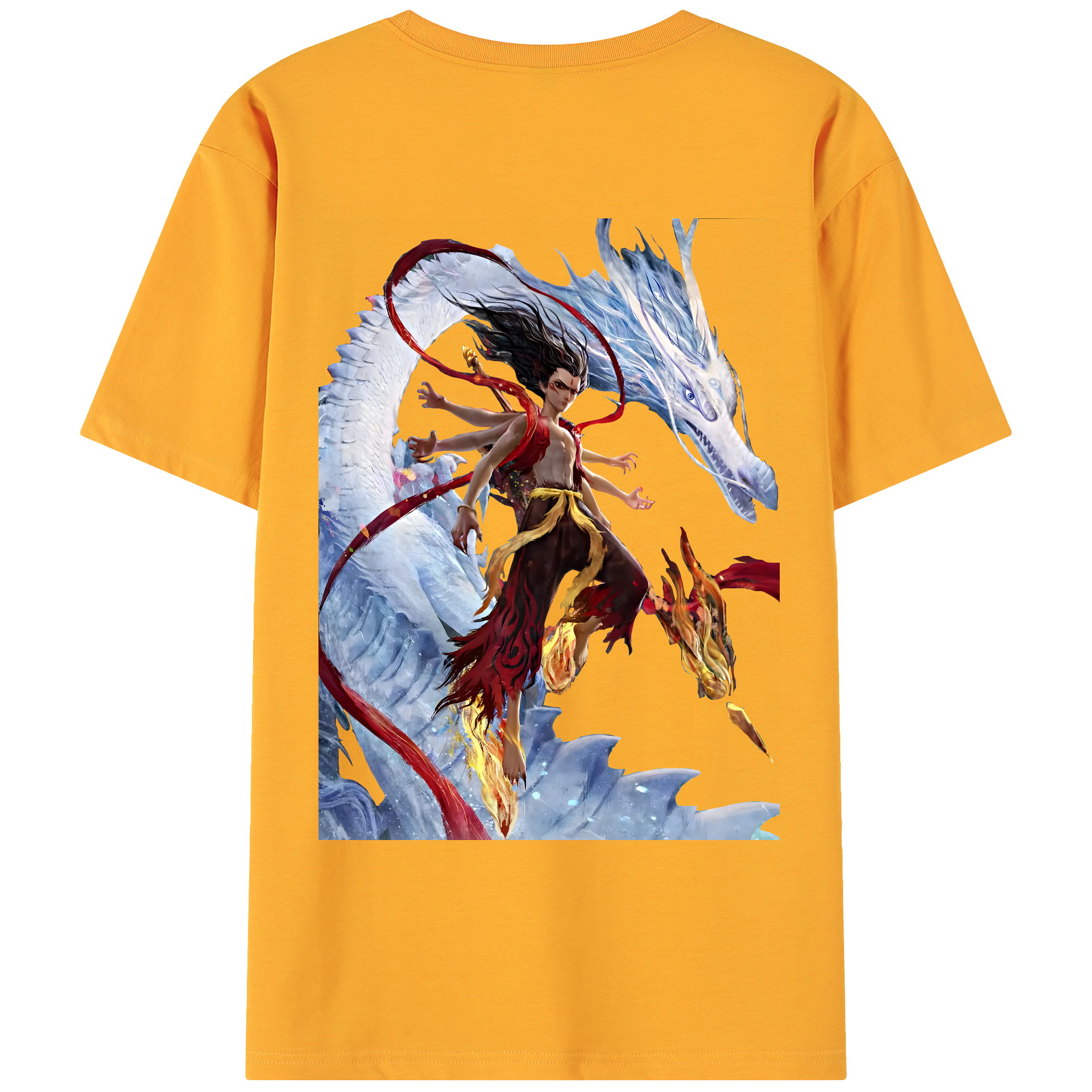 （画像用） Ne Zha 2 ナタ 魔童の大暴れ 綿100％ メンズ半袖Tシャツ（バックプリント） 通気性