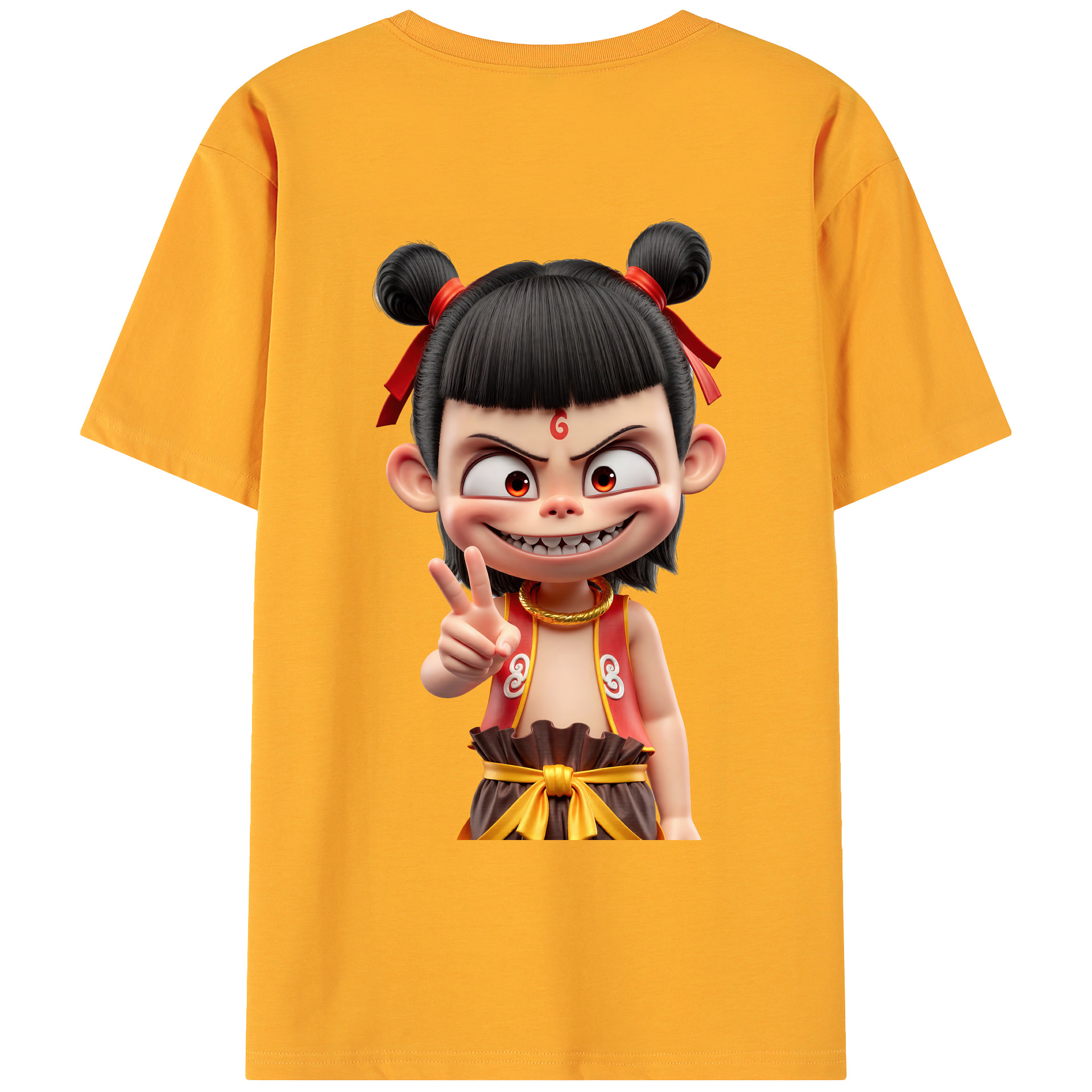 （画像用） Ne Zha 2 ナタ 魔童の大暴れ 綿100％ メンズ半袖Tシャツ（バックプリント） 通気性