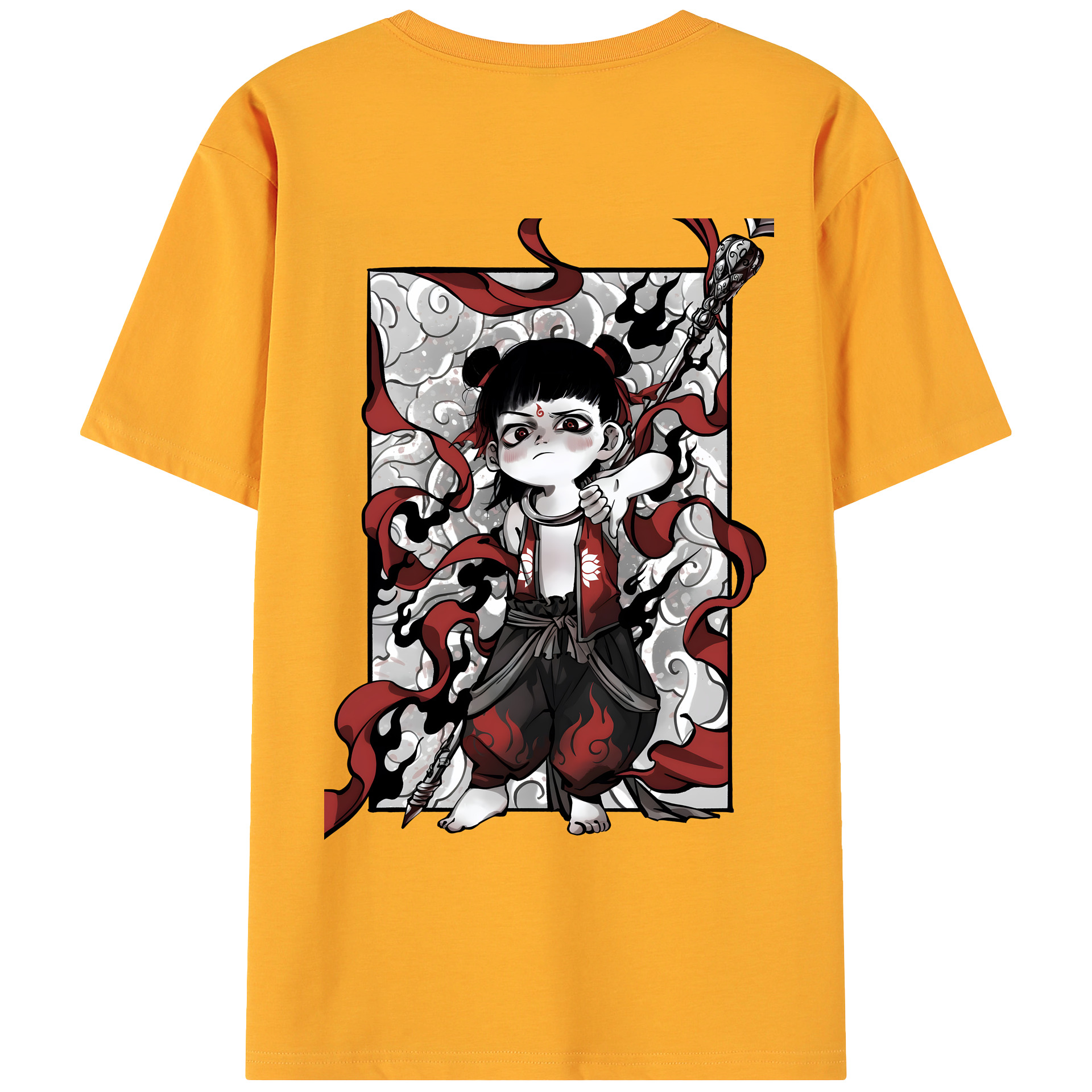 （画像用） Ne Zha 2 ナタ 魔童の大暴れ 綿100％ メンズ半袖Tシャツ（バックプリント） 通気性