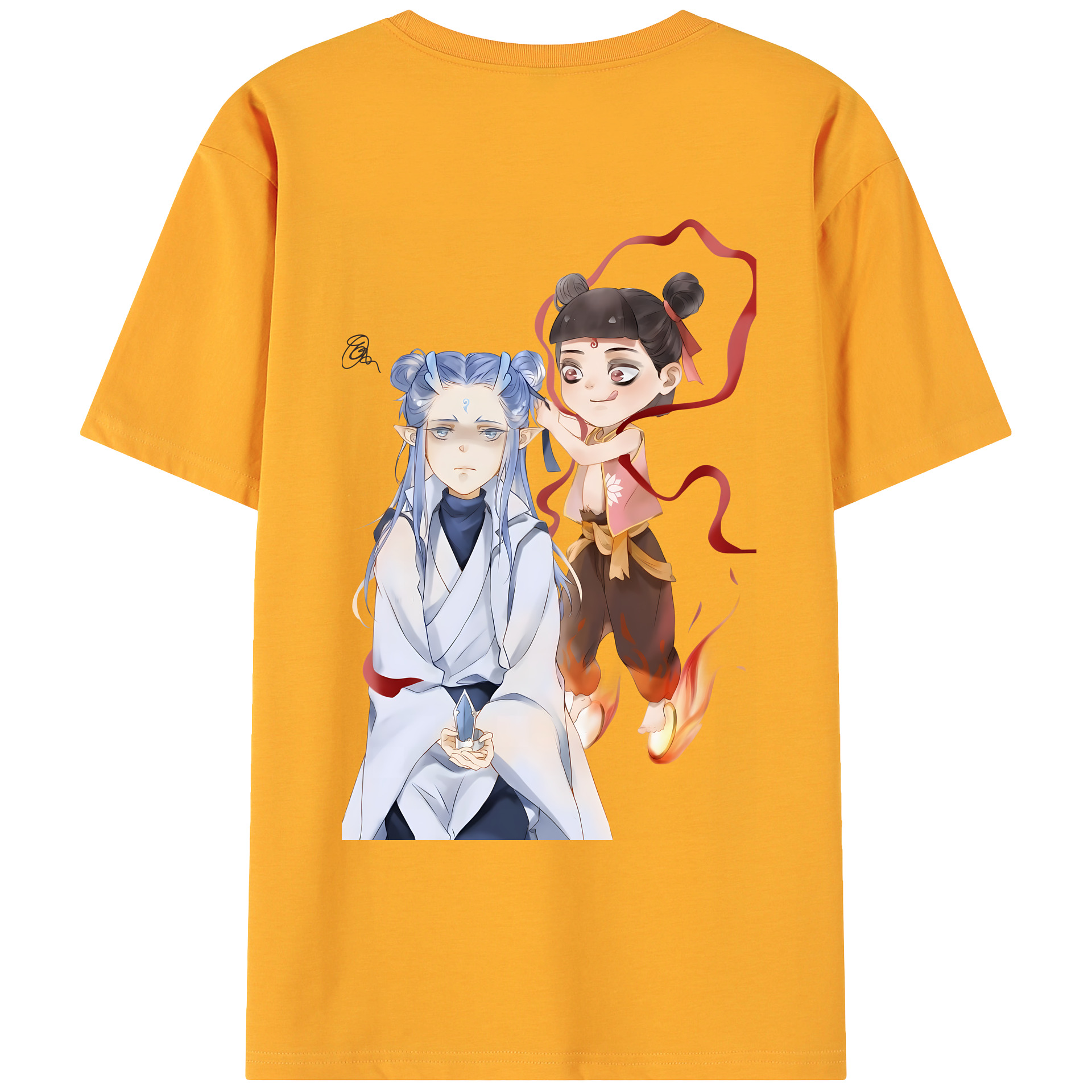 （画像用） Ne Zha 2 ナタ 魔童の大暴れ 綿100％ メンズ半袖Tシャツ（バックプリント） 通気性