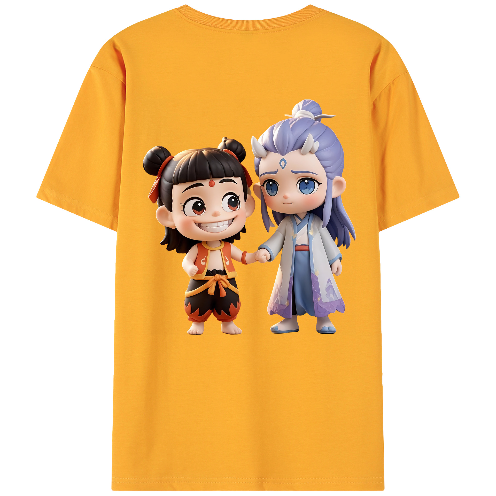 （画像用） Ne Zha 2 ナタ 魔童の大暴れ 綿100％ メンズ半袖Tシャツ（バックプリント） 通気性