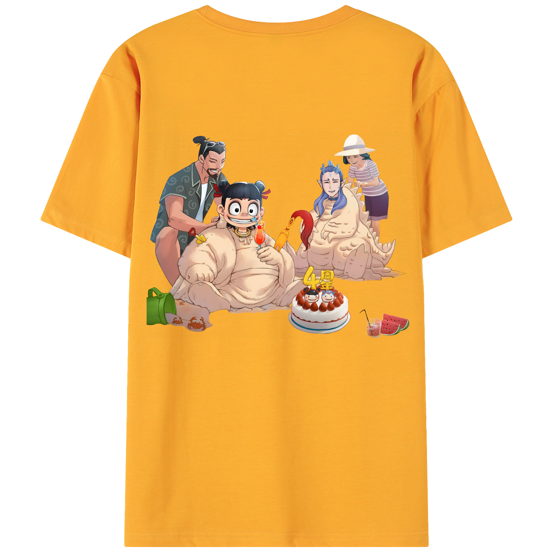 （画像用） Ne Zha 2 ナタ 魔童の大暴れ 綿100％ メンズ半袖Tシャツ（バックプリント） 通気性