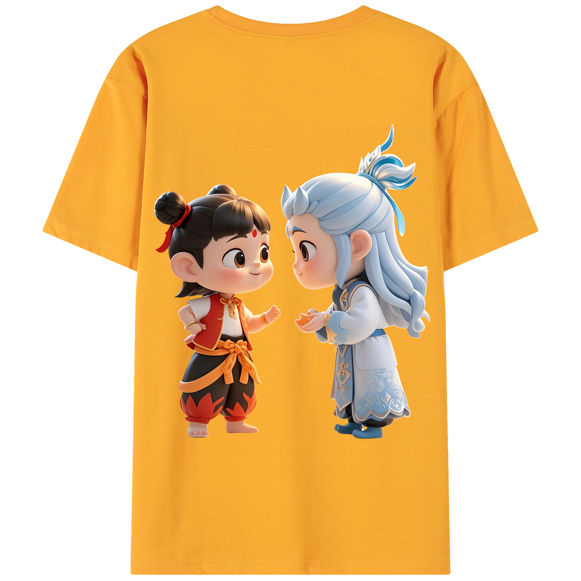（画像用） Ne Zha 2 ナタ 魔童の大暴れ 綿100％ メンズ半袖Tシャツ（バックプリント） 通気性