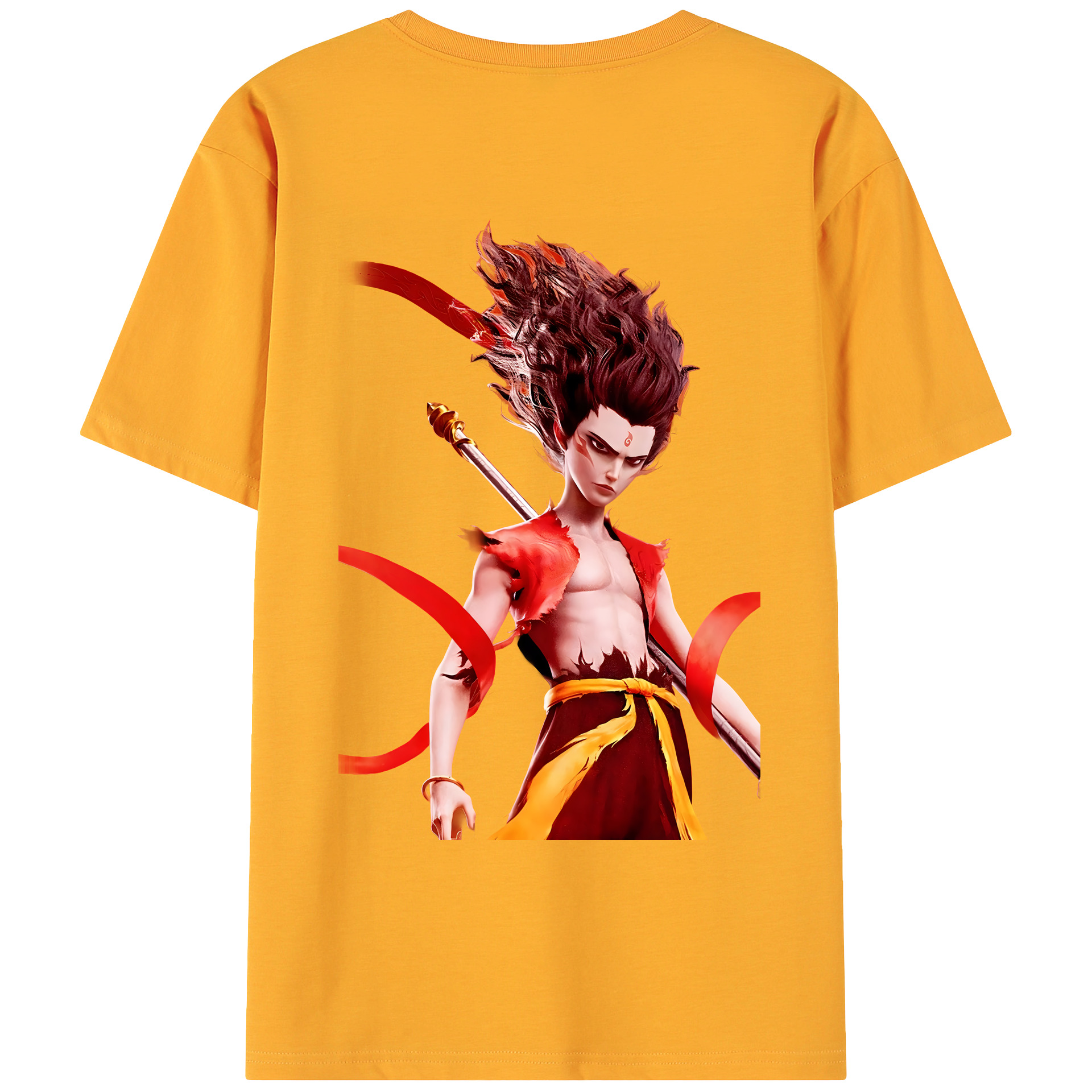 （画像用） Ne Zha 2 ナタ 魔童の大暴れ 綿100％ メンズ半袖Tシャツ（バックプリント） 通気性