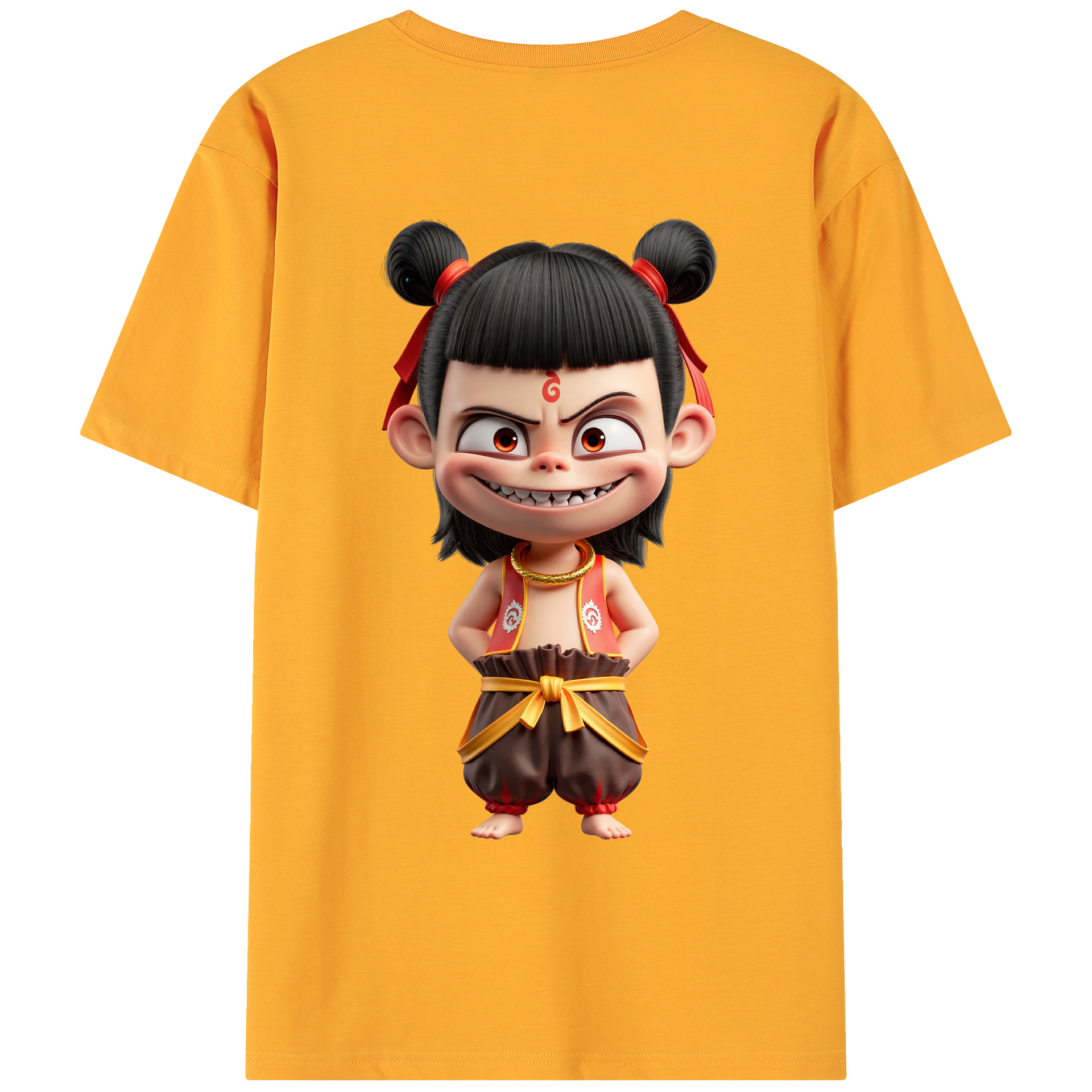 （画像用） Ne Zha 2 ナタ 魔童の大暴れ 綿100％ メンズ半袖Tシャツ（バックプリント） 通気性