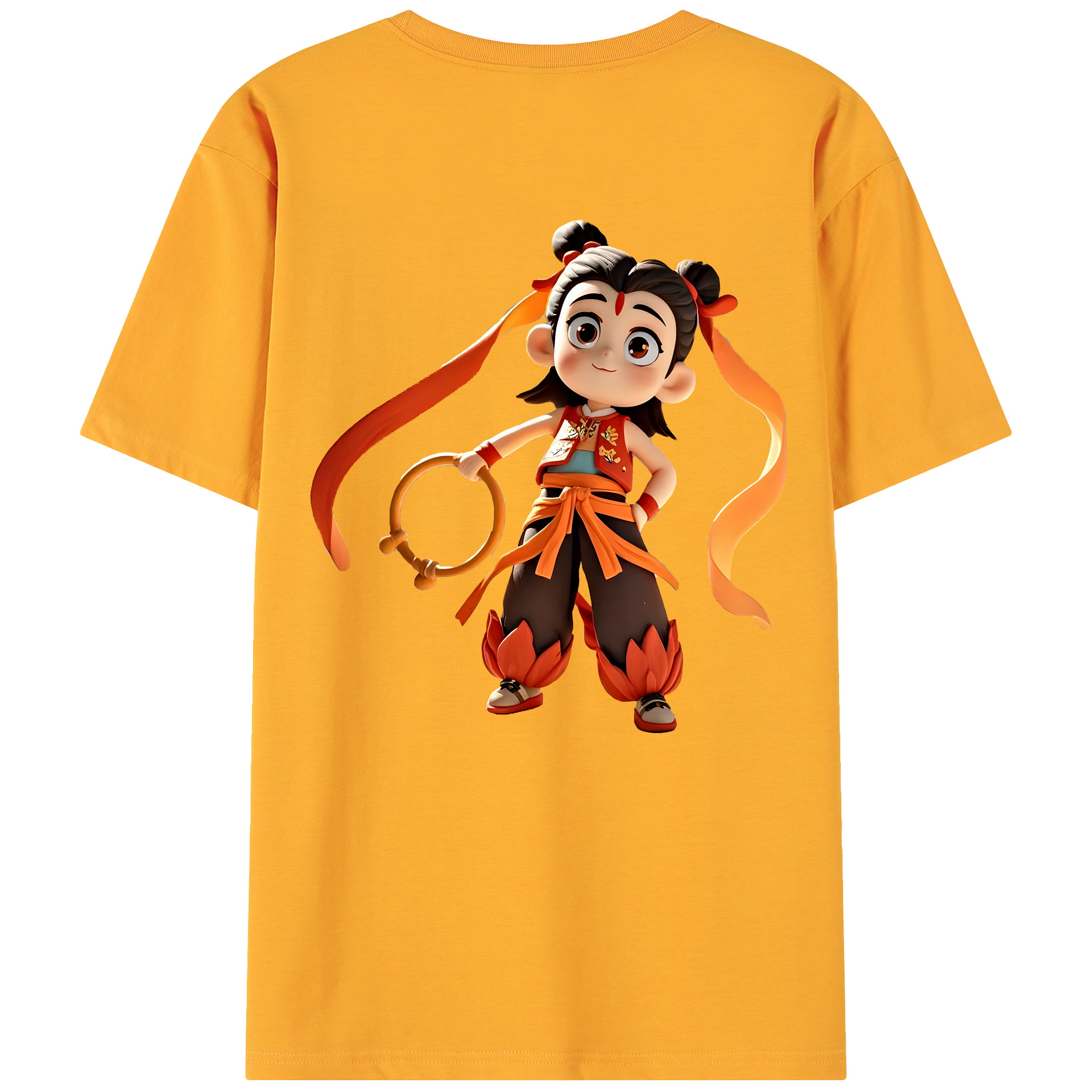（画像用） Ne Zha 2 ナタ 魔童の大暴れ 綿100％ メンズ半袖Tシャツ（バックプリント） 通気性