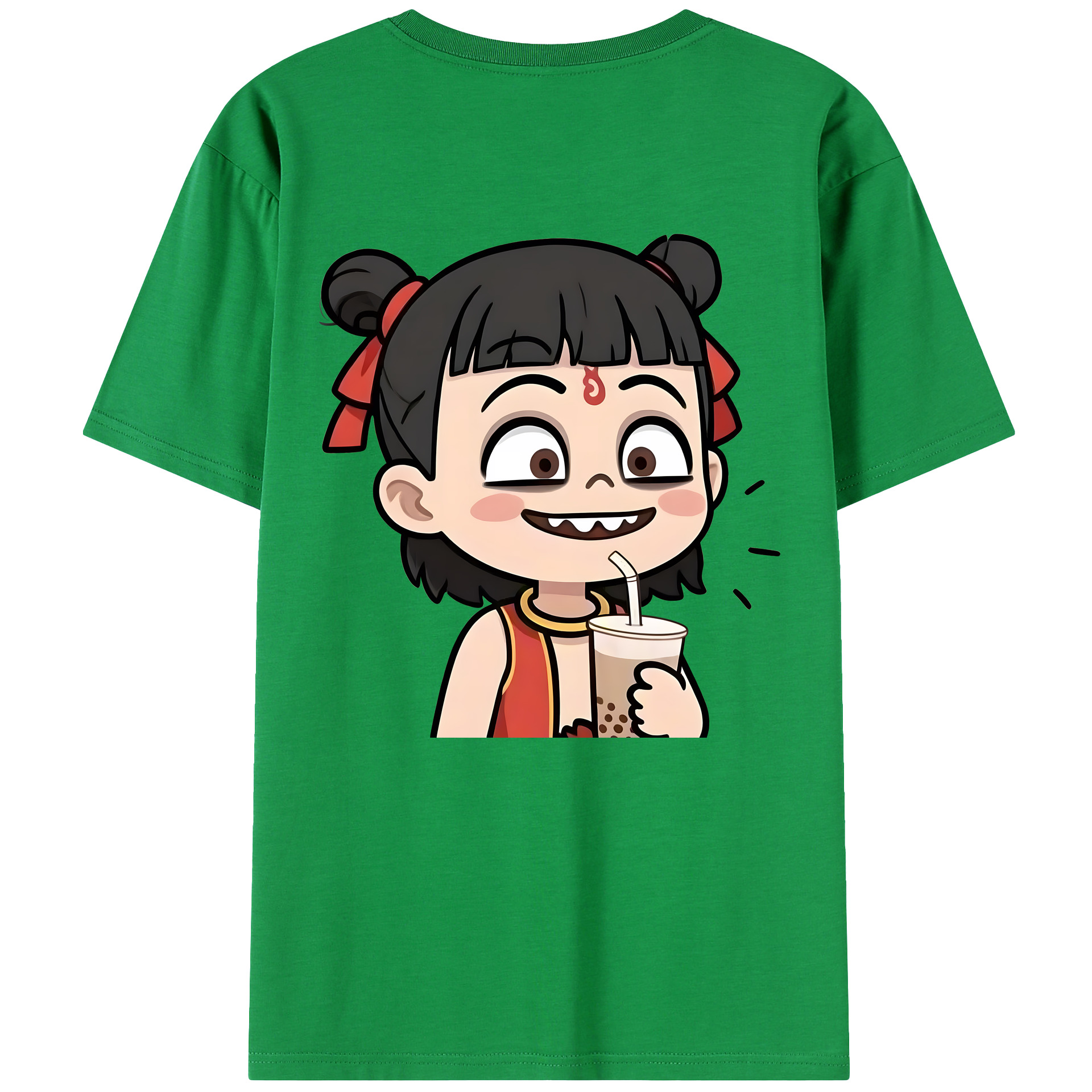 （画像用） Ne Zha 2 ナタ 魔童の大暴れ 綿100％ メンズ半袖Tシャツ（バックプリント） 通気性