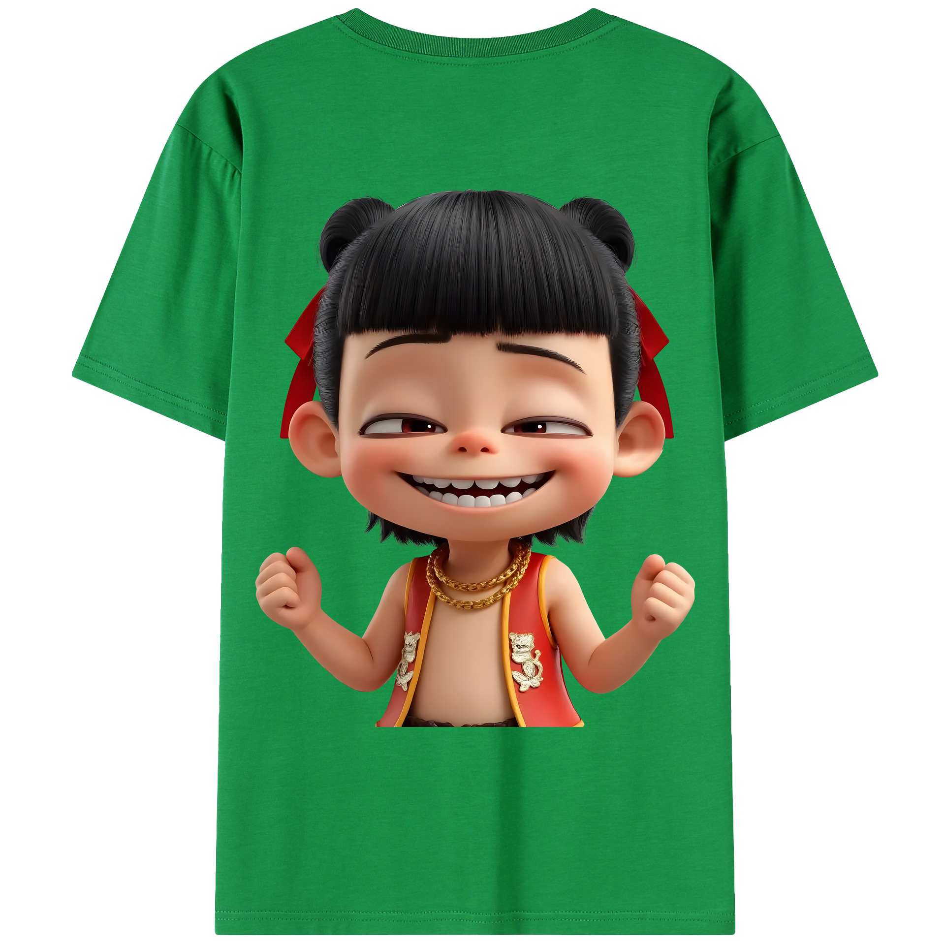 （画像用） Ne Zha 2 ナタ 魔童の大暴れ 綿100％ メンズ半袖Tシャツ（バックプリント） 通気性