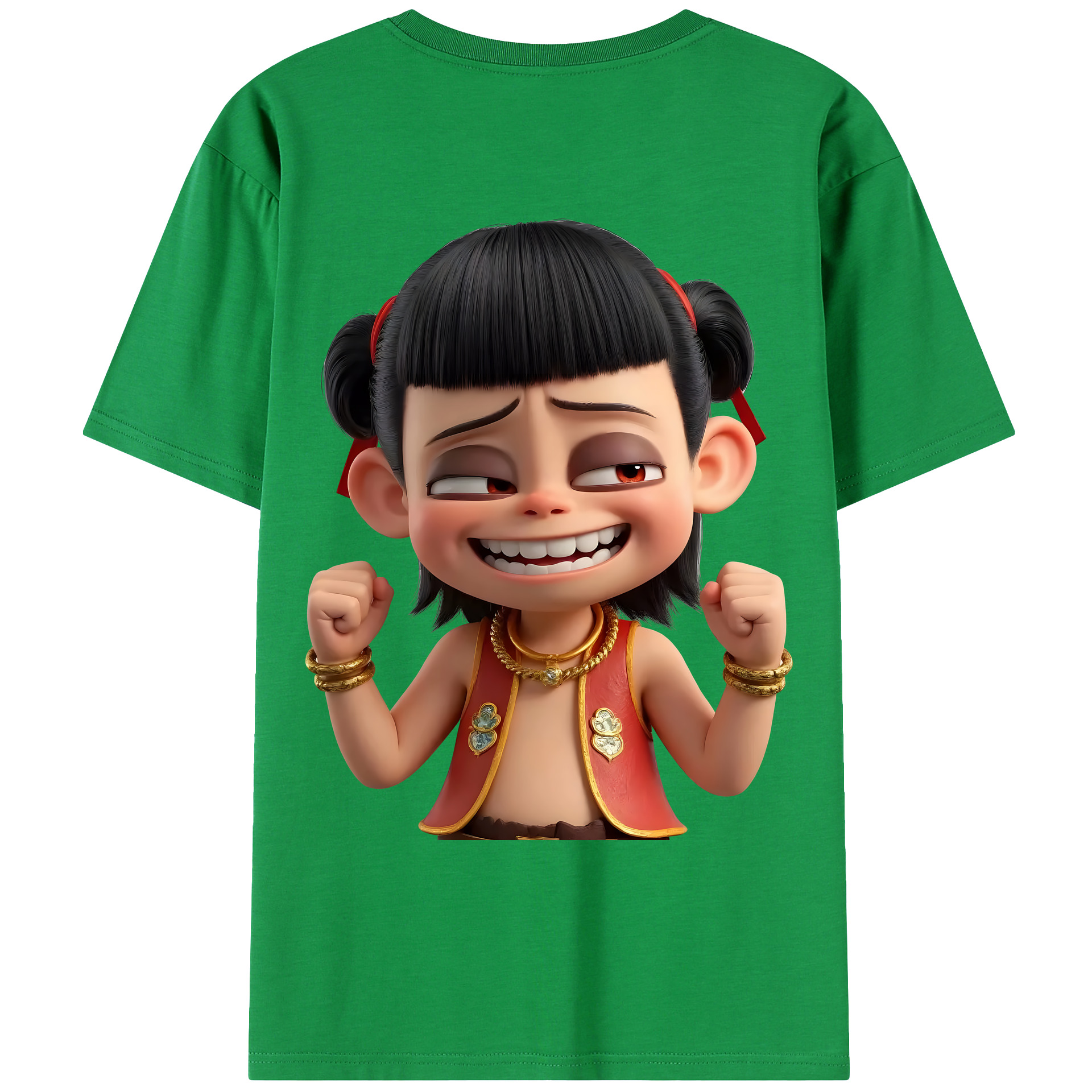 （画像用） Ne Zha 2 ナタ 魔童の大暴れ 綿100％ メンズ半袖Tシャツ（バックプリント） 通気性