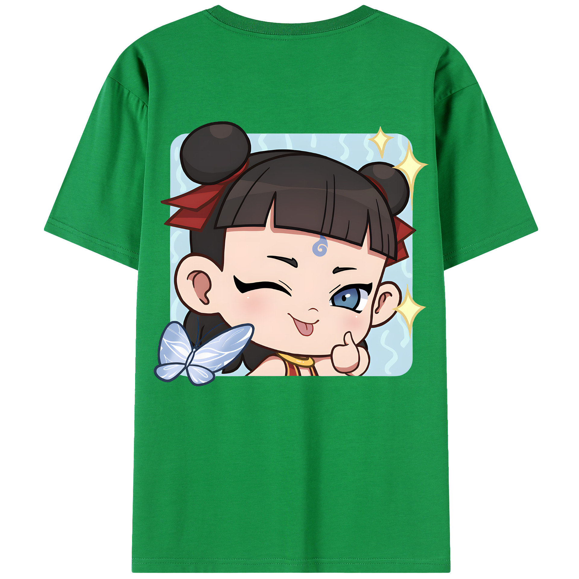 （画像用） Ne Zha 2 ナタ 魔童の大暴れ 綿100％ メンズ半袖Tシャツ（バックプリント） 通気性