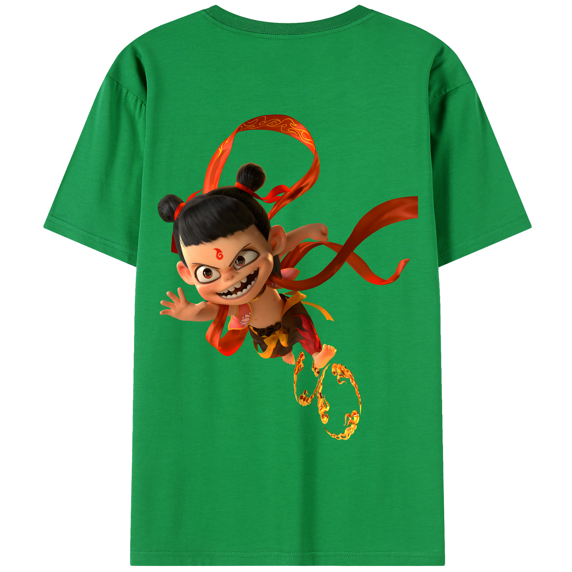 （画像用） Ne Zha 2 ナタ 魔童の大暴れ 綿100％ メンズ半袖Tシャツ（バックプリント） 通気性