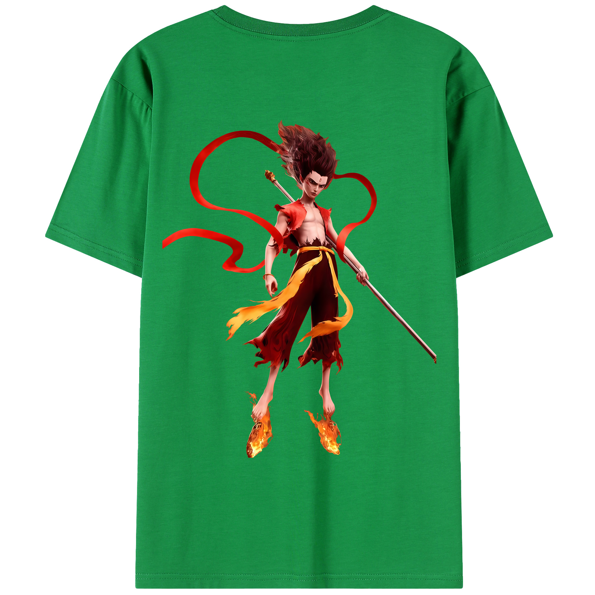 （画像用） Ne Zha 2 ナタ 魔童の大暴れ 綿100％ メンズ半袖Tシャツ（バックプリント） 通気性