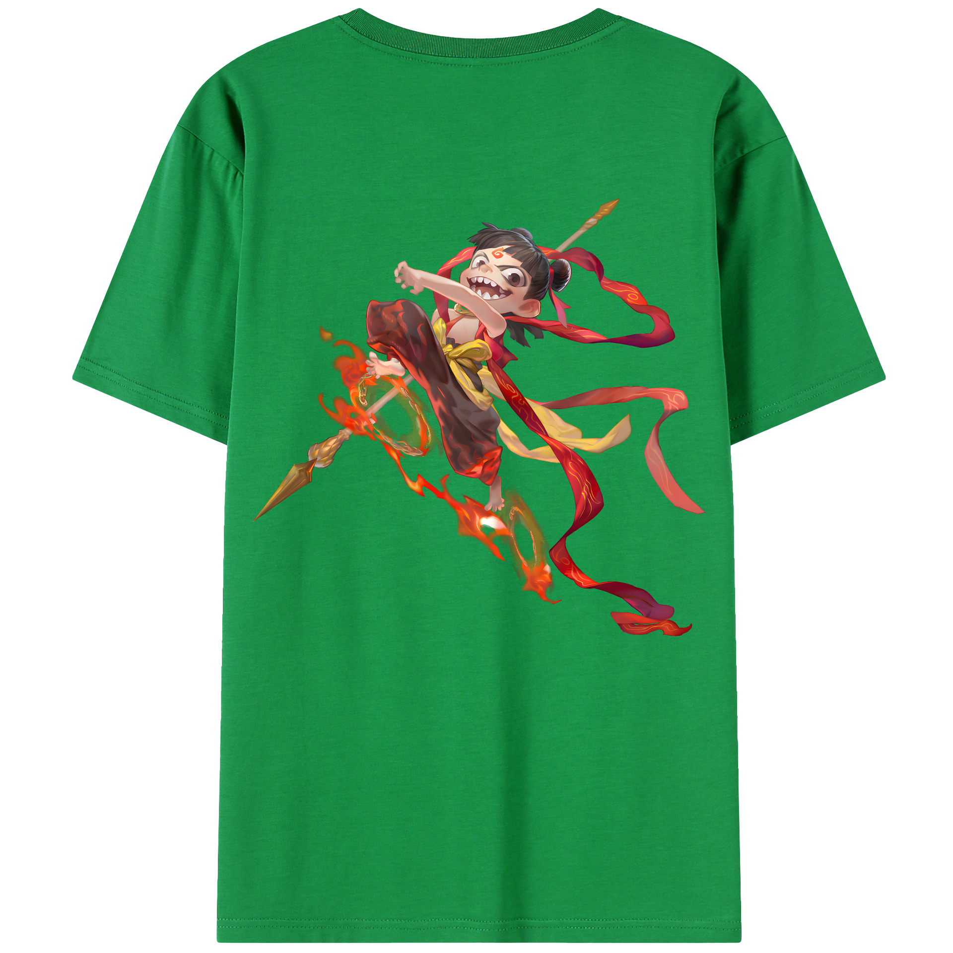 （画像用） Ne Zha 2 ナタ 魔童の大暴れ 綿100％ メンズ半袖Tシャツ（バックプリント） 通気性