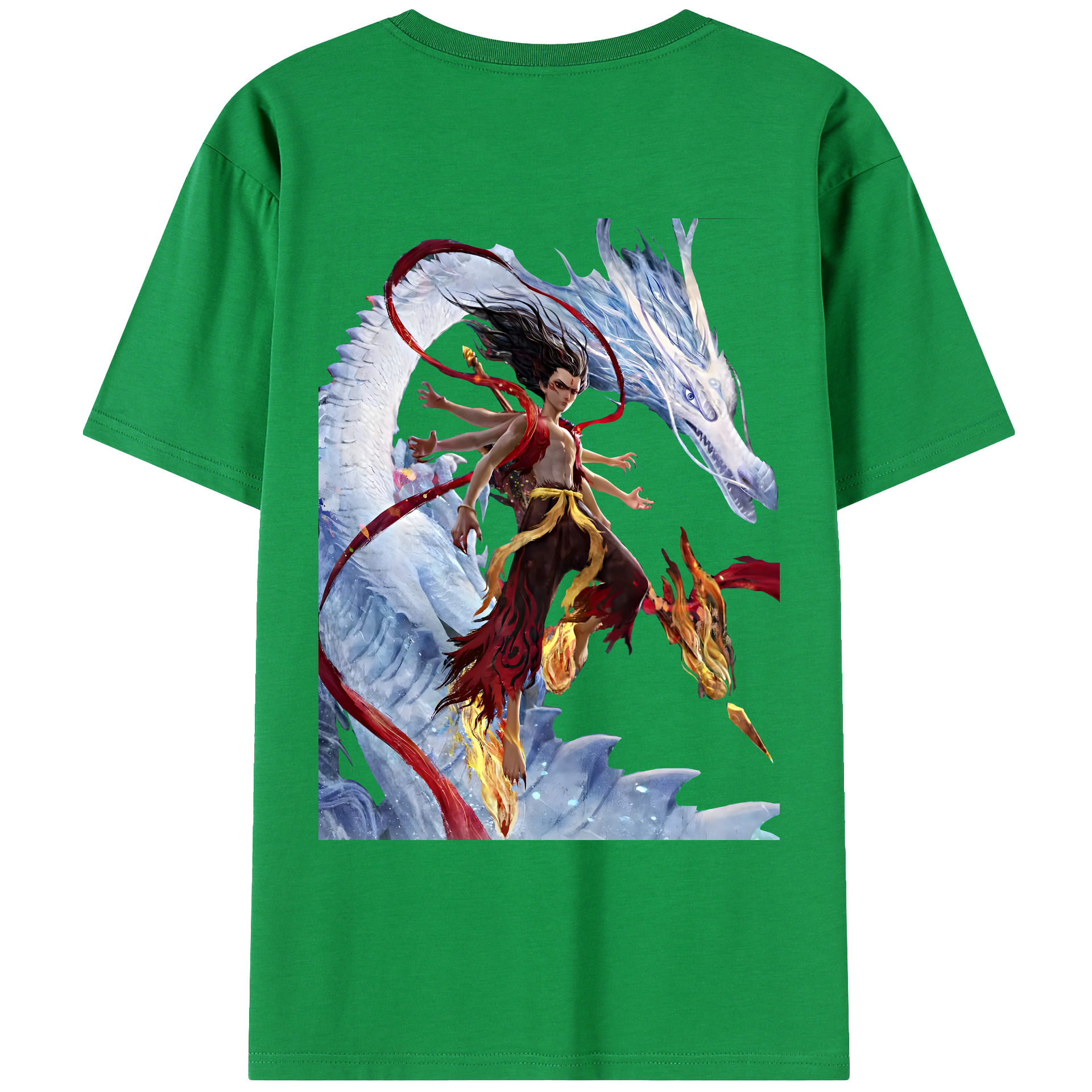 （画像用） Ne Zha 2 ナタ 魔童の大暴れ 綿100％ メンズ半袖Tシャツ（バックプリント） 通気性