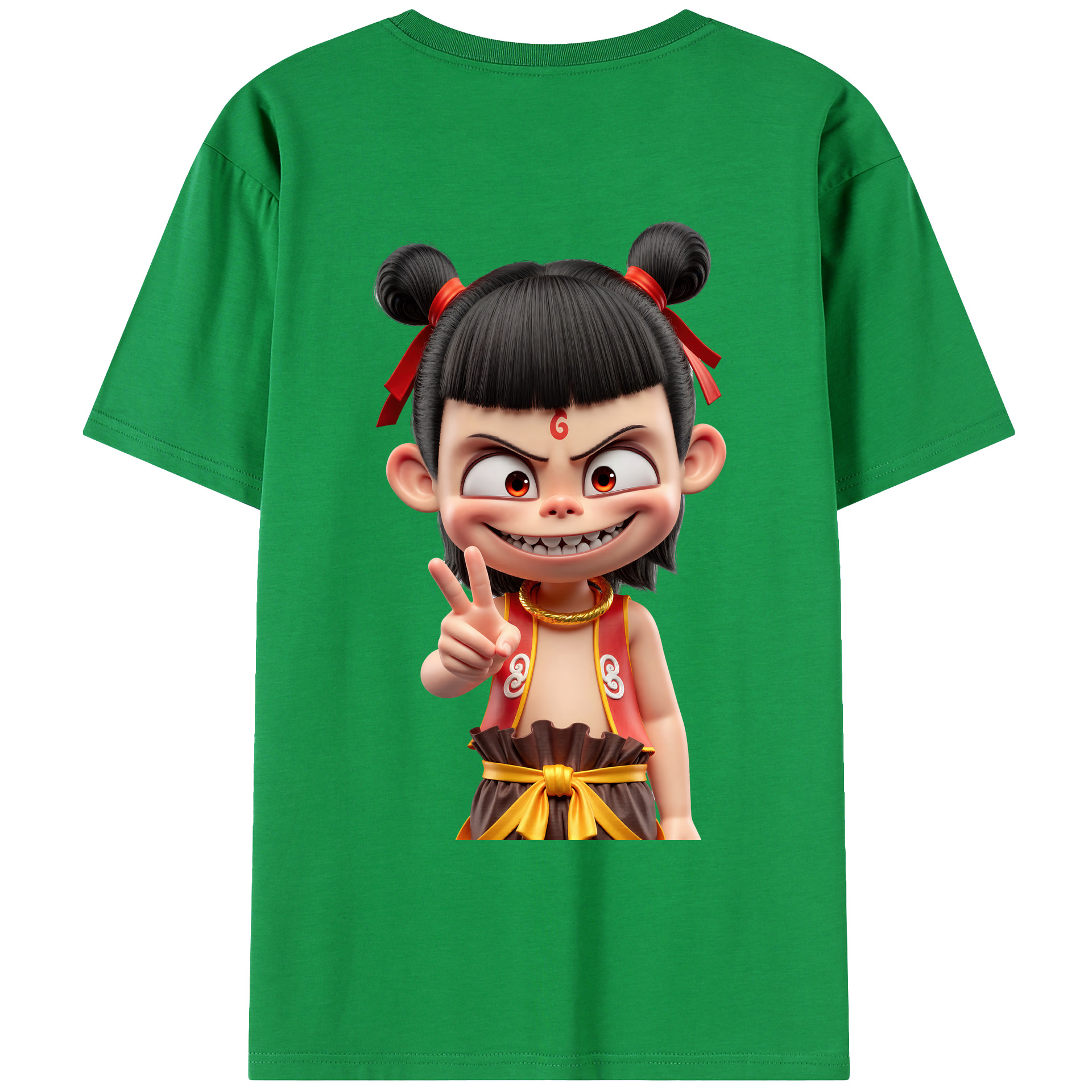 （画像用） Ne Zha 2 ナタ 魔童の大暴れ 綿100％ メンズ半袖Tシャツ（バックプリント） 通気性