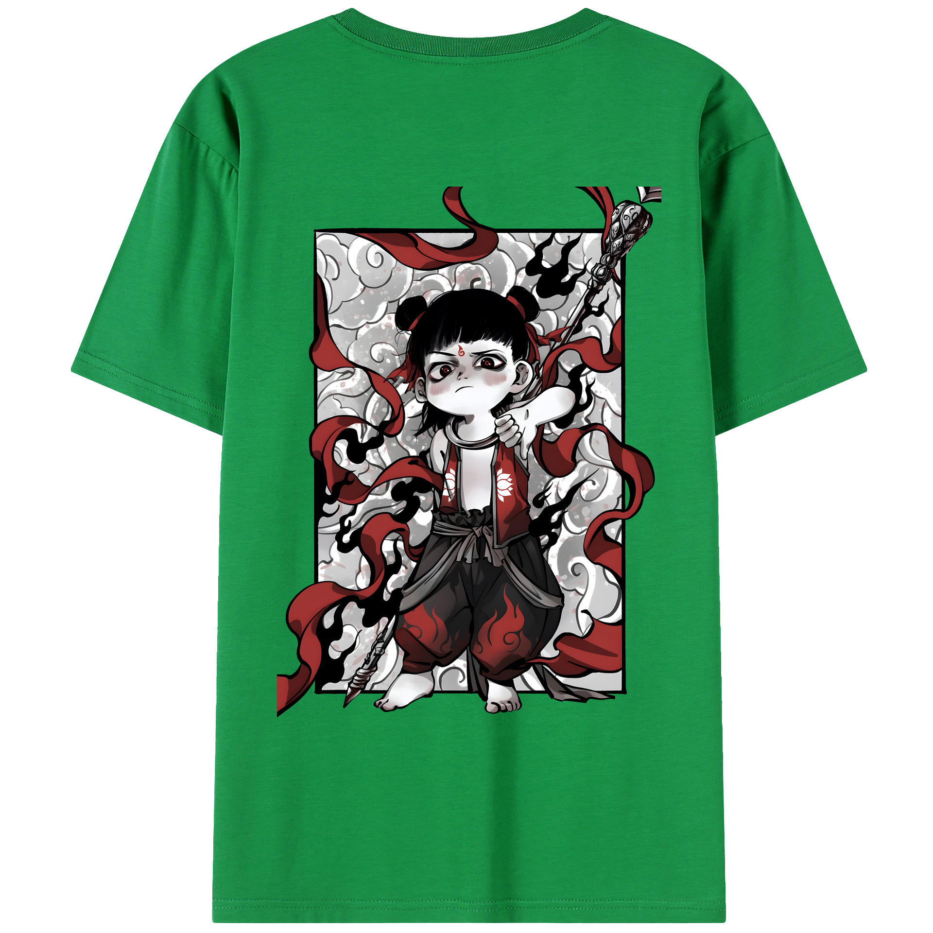 （画像用） Ne Zha 2 ナタ 魔童の大暴れ 綿100％ メンズ半袖Tシャツ（バックプリント） 通気性