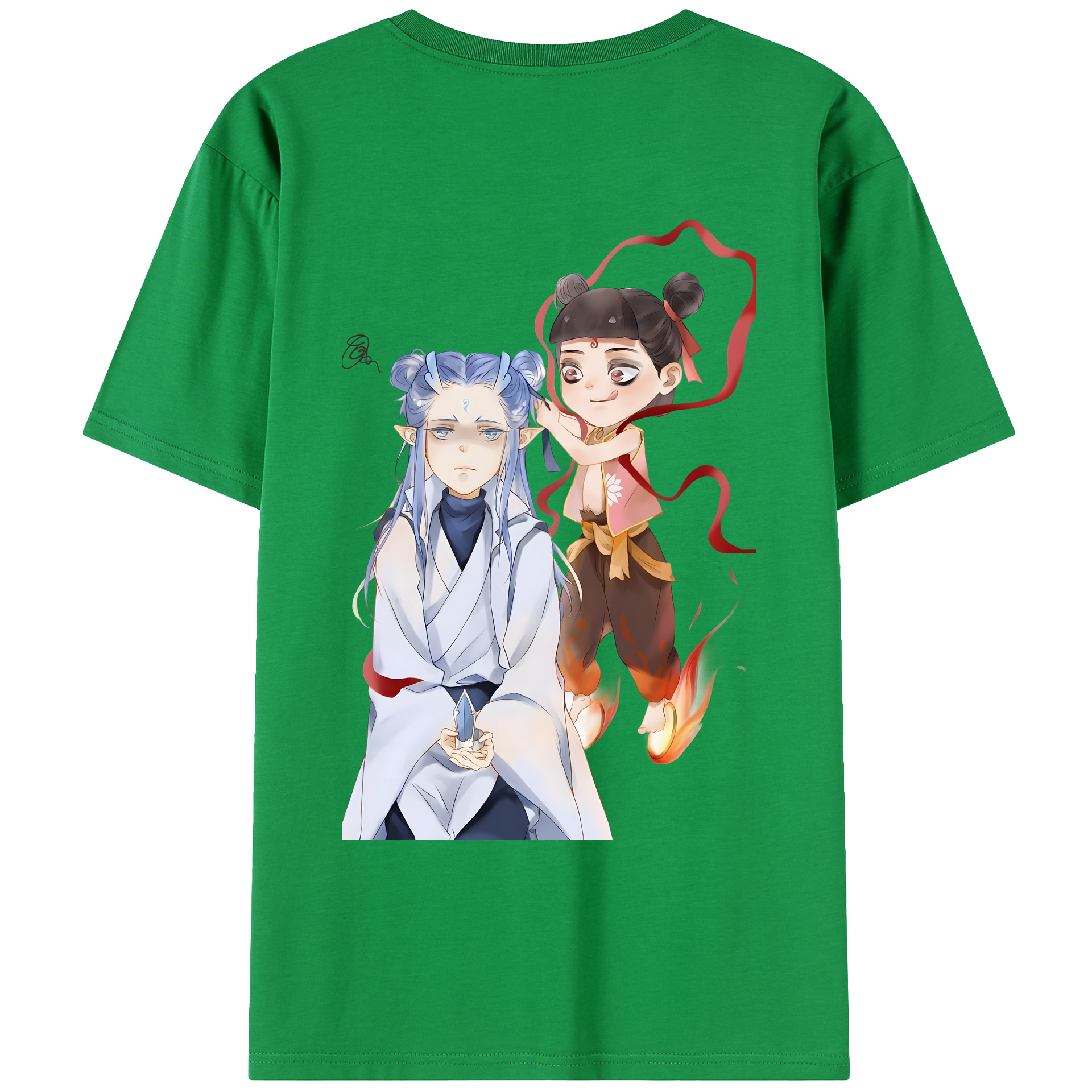 （画像用） Ne Zha 2 ナタ 魔童の大暴れ 綿100％ メンズ半袖Tシャツ（バックプリント） 通気性