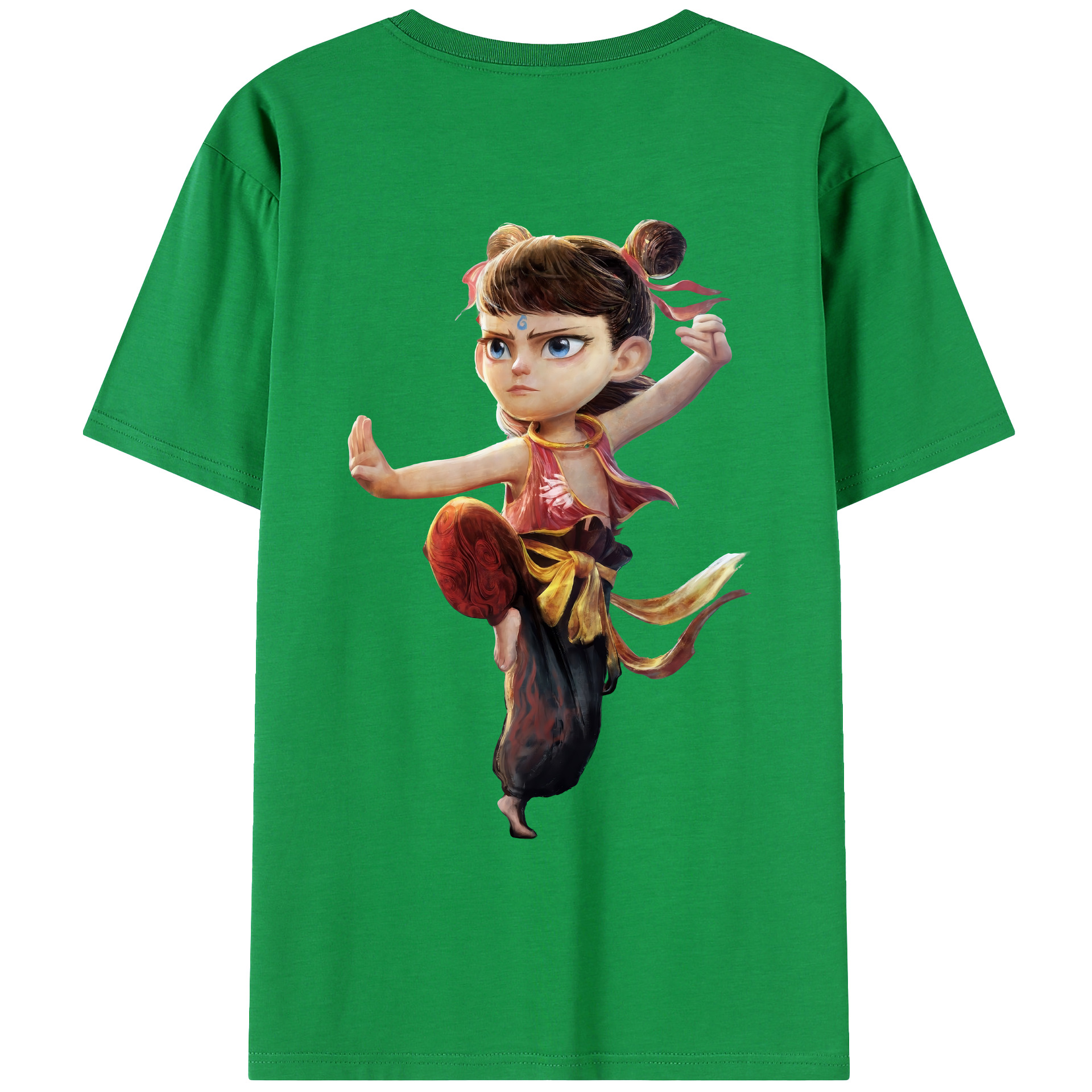 （画像用） Ne Zha 2 ナタ 魔童の大暴れ 綿100％ メンズ半袖Tシャツ（バックプリント） 通気性