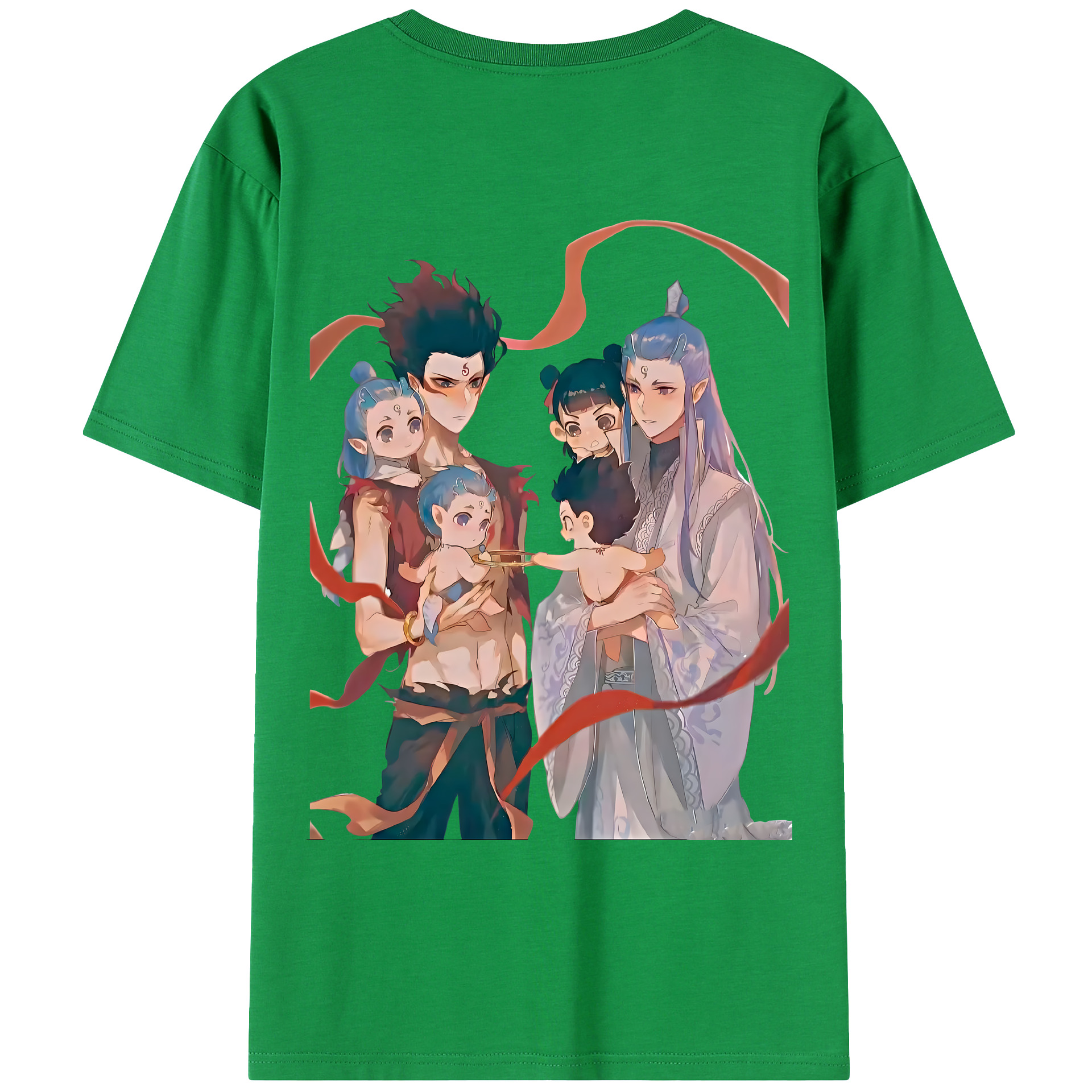 （画像用） Ne Zha 2 ナタ 魔童の大暴れ 綿100％ メンズ半袖Tシャツ（バックプリント） 通気性