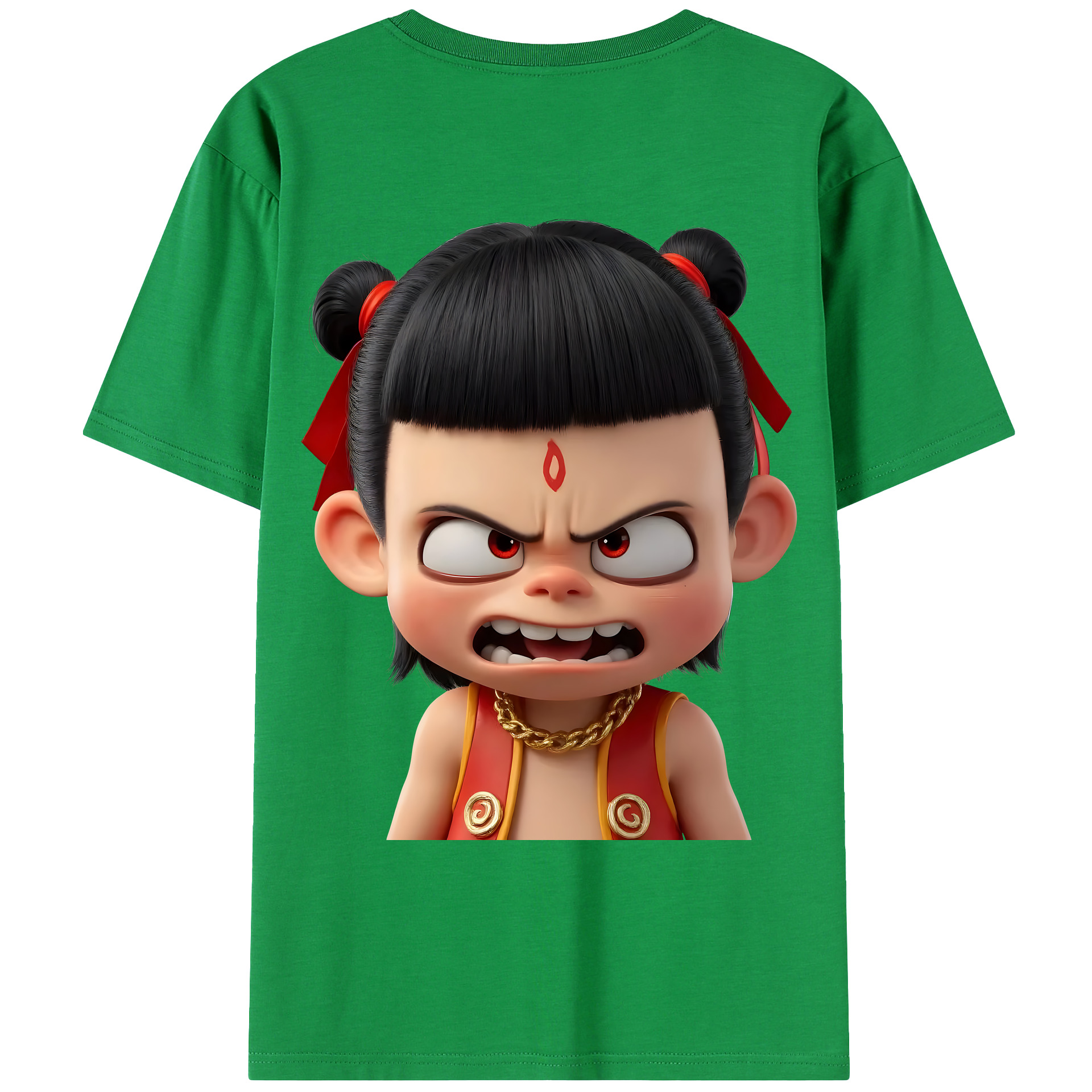 （画像用） Ne Zha 2 ナタ 魔童の大暴れ 綿100％ メンズ半袖Tシャツ（バックプリント） 通気性