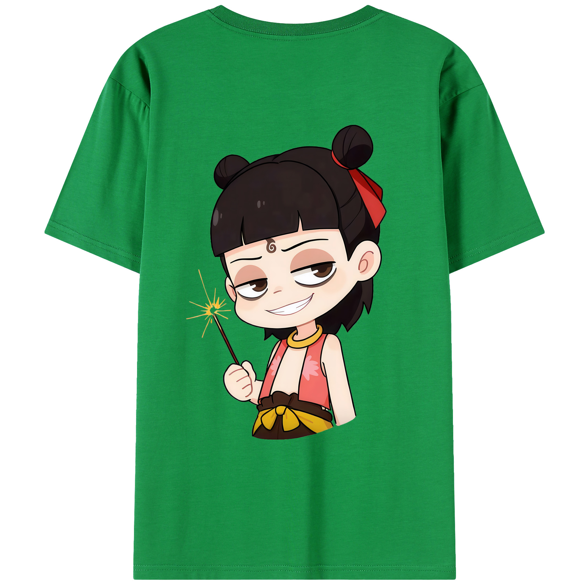 （画像用） Ne Zha 2 ナタ 魔童の大暴れ 綿100％ メンズ半袖Tシャツ（バックプリント） 通気性