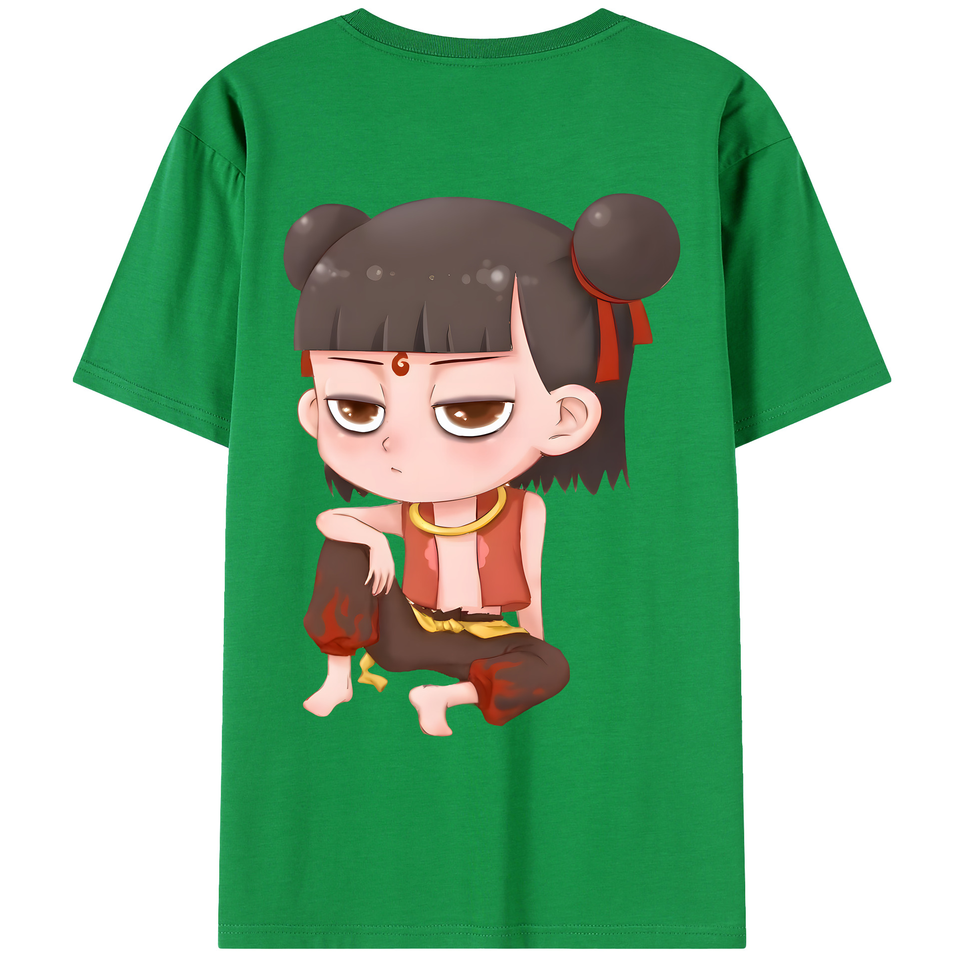 （画像用） Ne Zha 2 ナタ 魔童の大暴れ 綿100％ メンズ半袖Tシャツ（バックプリント） 通気性