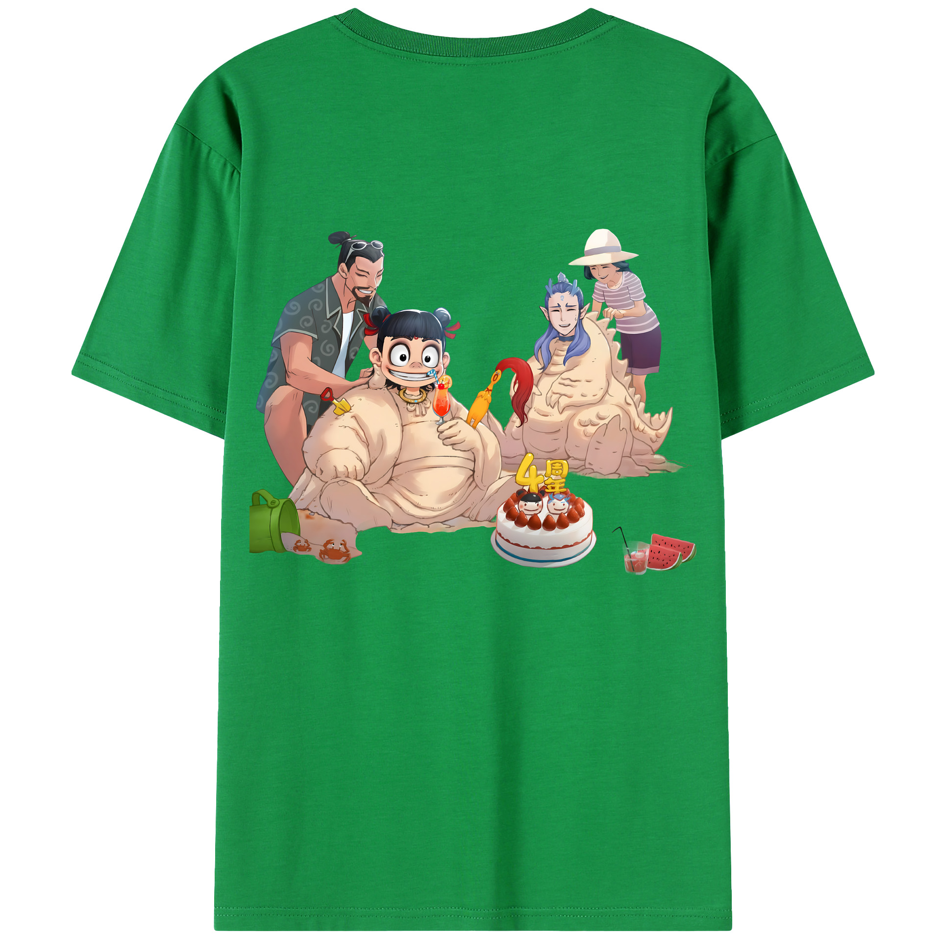 （画像用） Ne Zha 2 ナタ 魔童の大暴れ 綿100％ メンズ半袖Tシャツ（バックプリント） 通気性