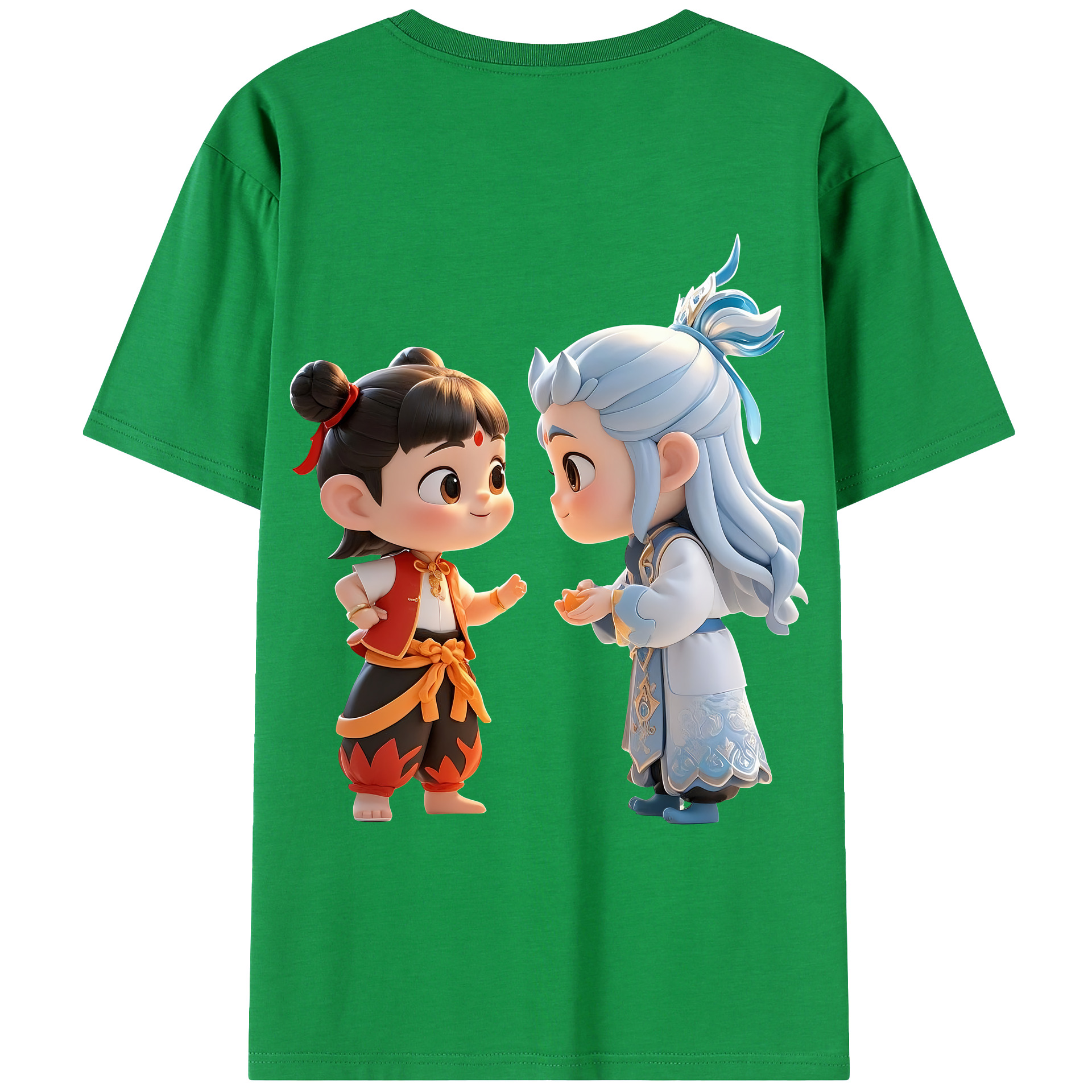 （画像用） Ne Zha 2 ナタ 魔童の大暴れ 綿100％ メンズ半袖Tシャツ（バックプリント） 通気性