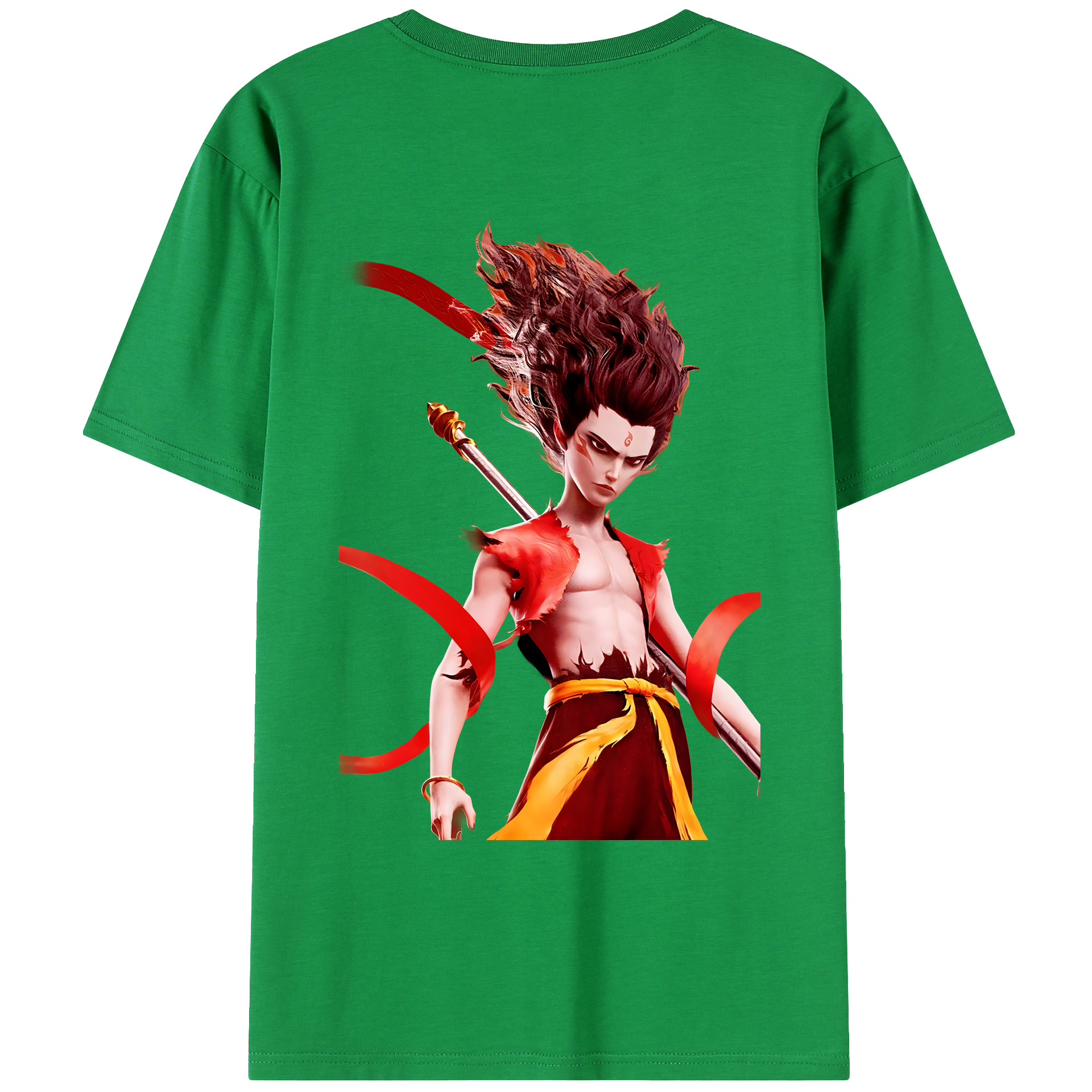 （画像用） Ne Zha 2 ナタ 魔童の大暴れ 綿100％ メンズ半袖Tシャツ（バックプリント） 通気性
