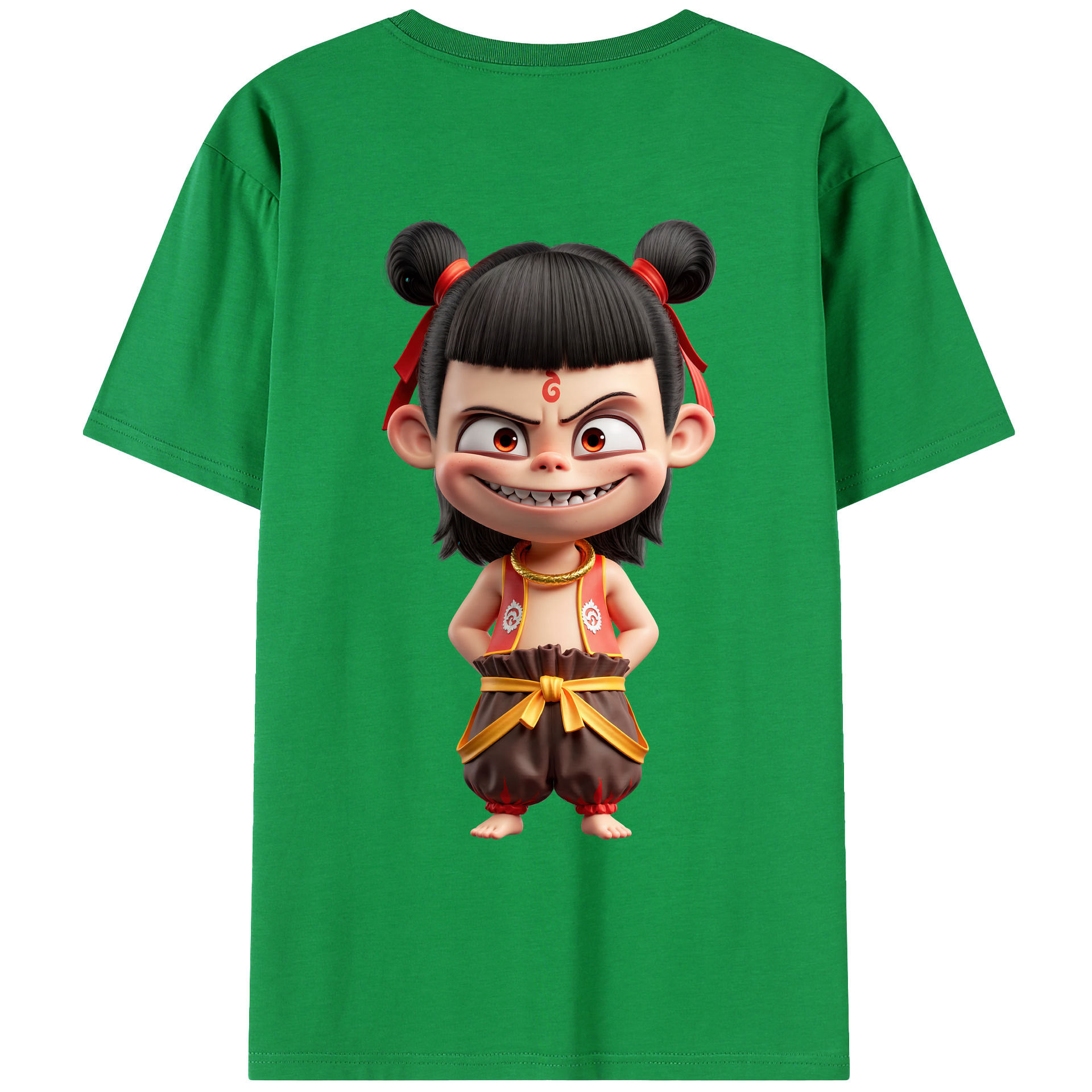 （画像用） Ne Zha 2 ナタ 魔童の大暴れ 綿100％ メンズ半袖Tシャツ（バックプリント） 通気性