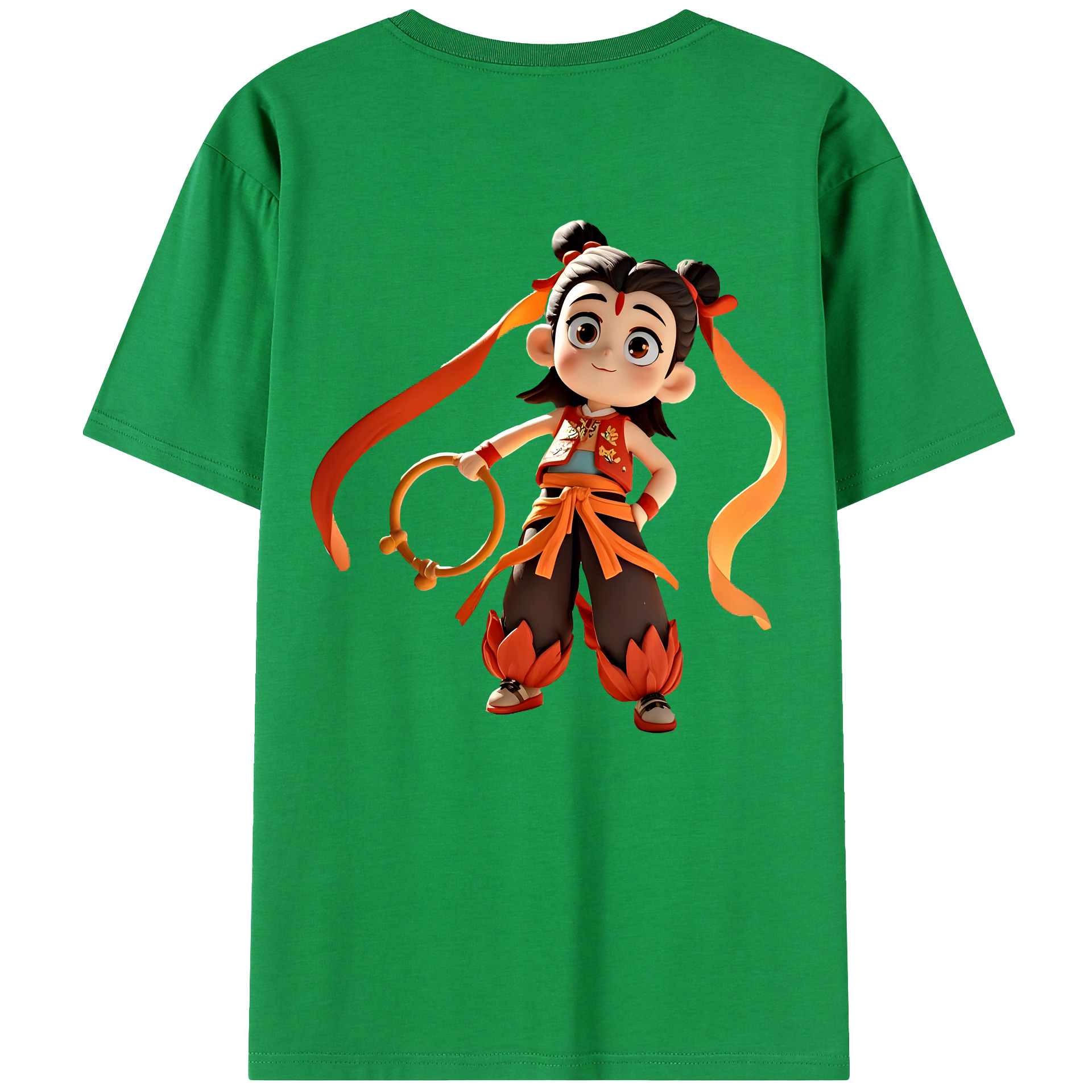 （画像用） Ne Zha 2 ナタ 魔童の大暴れ 綿100％ メンズ半袖Tシャツ（バックプリント） 通気性