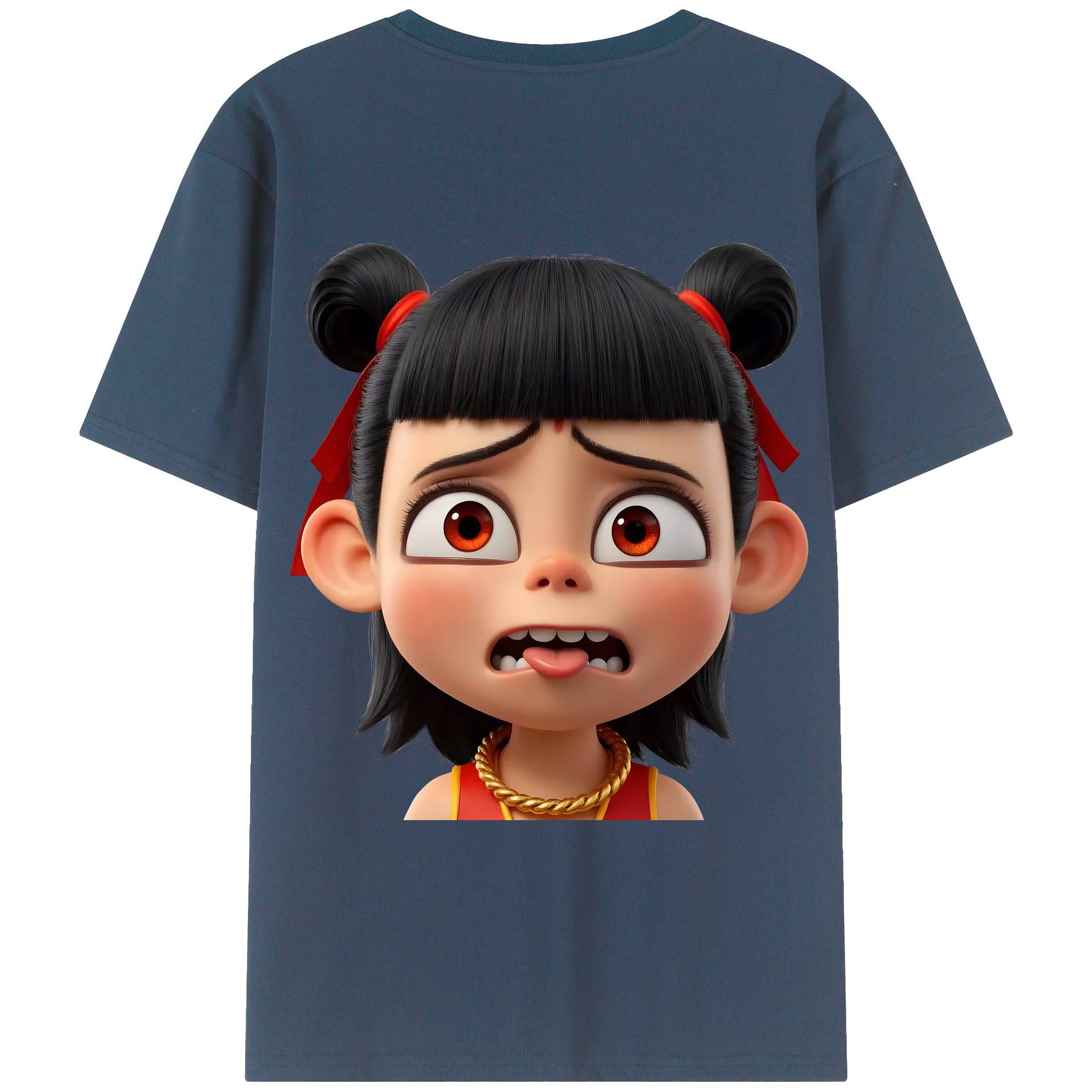 （画像用） Ne Zha 2 ナタ 魔童の大暴れ 綿100％ メンズ半袖Tシャツ（バックプリント） 通気性