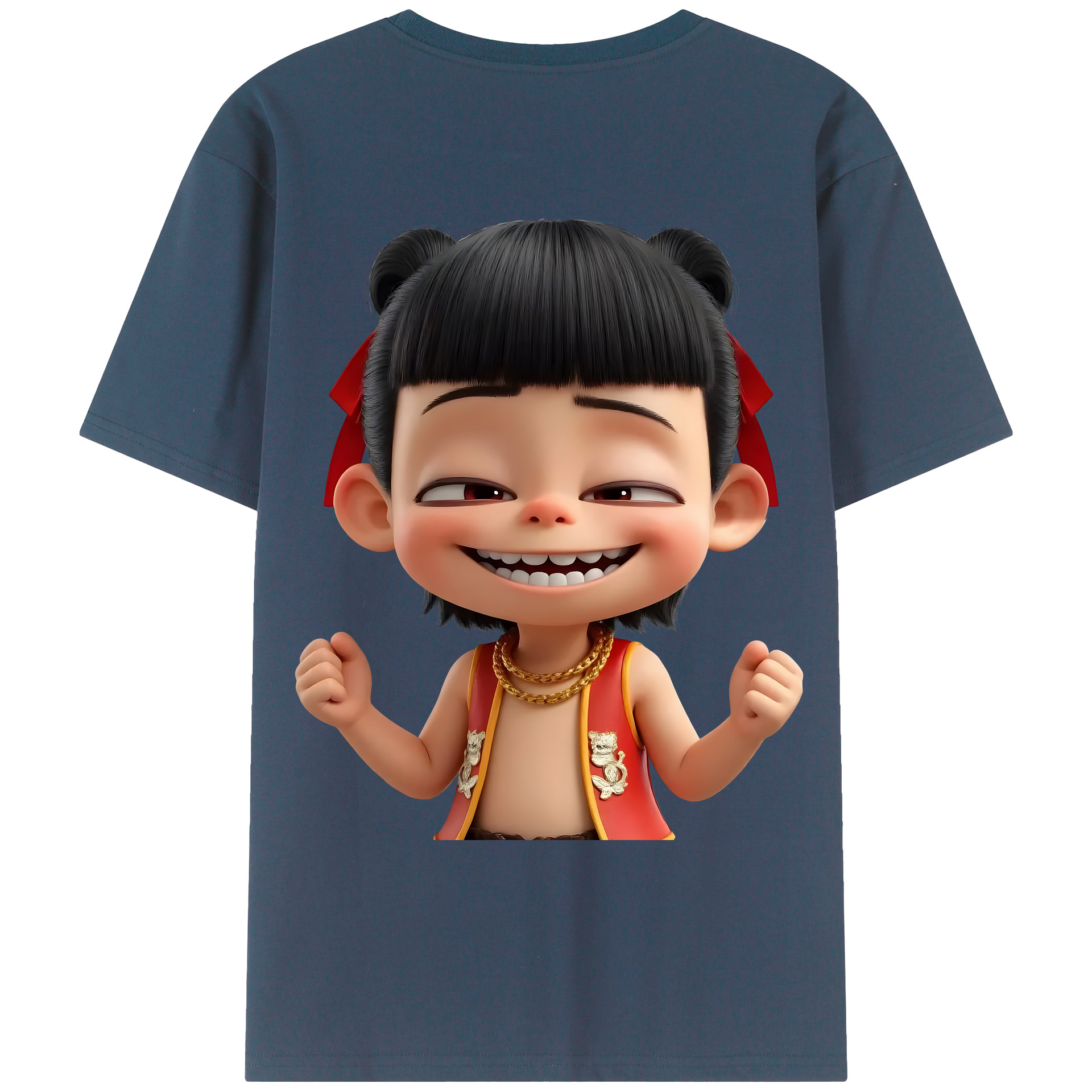 （画像用） Ne Zha 2 ナタ 魔童の大暴れ 綿100％ メンズ半袖Tシャツ（バックプリント） 通気性
