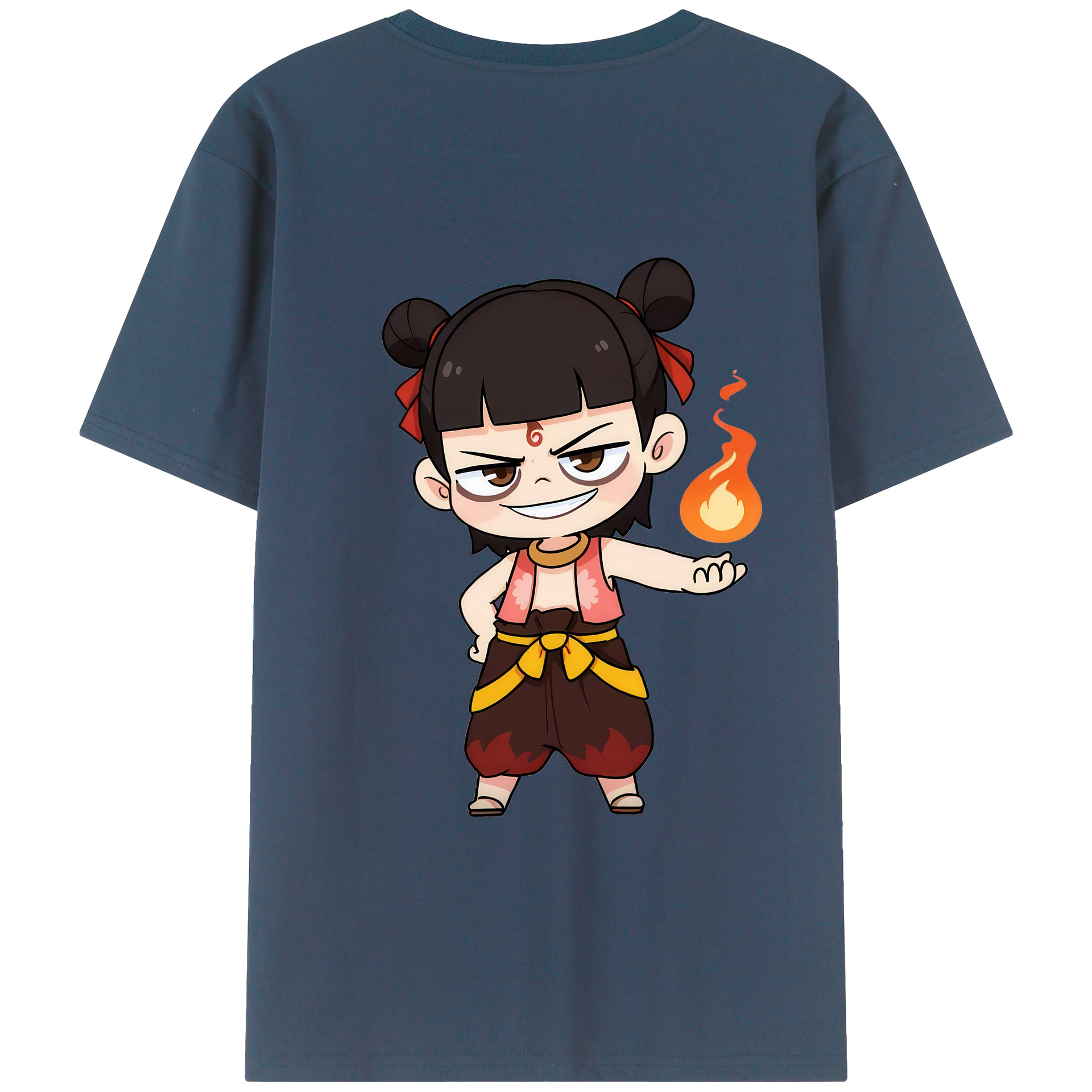 （画像用） Ne Zha 2 ナタ 魔童の大暴れ 綿100％ メンズ半袖Tシャツ（バックプリント） 通気性