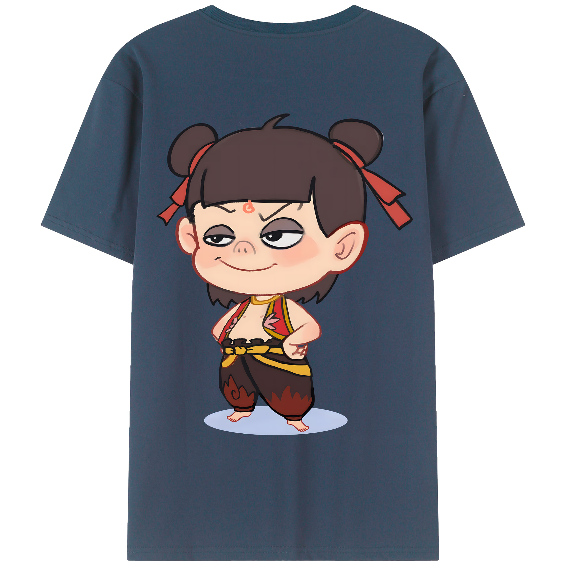 （画像用） Ne Zha 2 ナタ 魔童の大暴れ 綿100％ メンズ半袖Tシャツ（バックプリント） 通気性