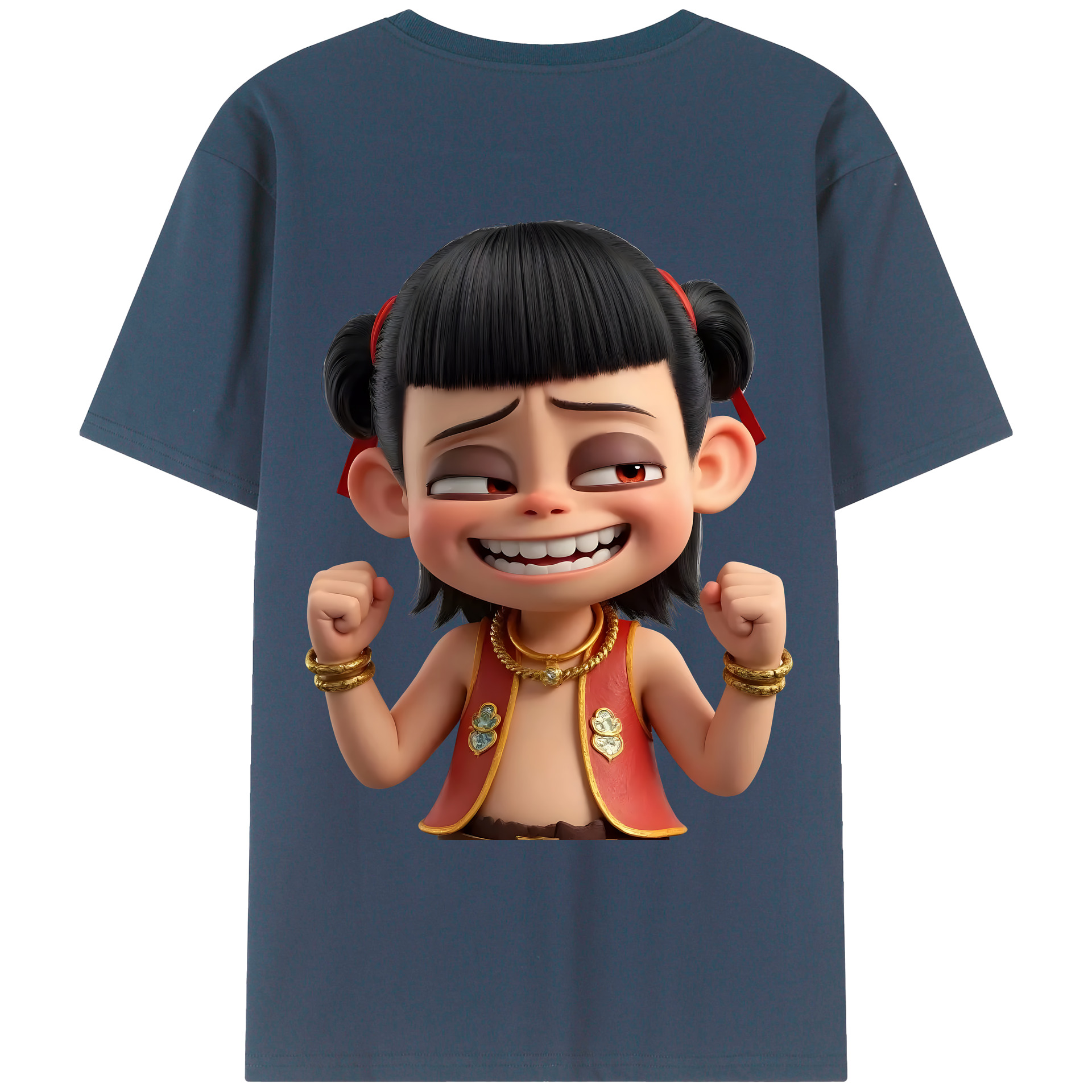 （画像用） Ne Zha 2 ナタ 魔童の大暴れ 綿100％ メンズ半袖Tシャツ（バックプリント） 通気性